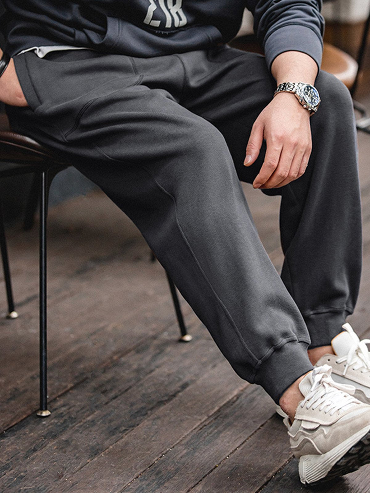 Tapered Elastic Waist Hem Sweat Pants-Zittor