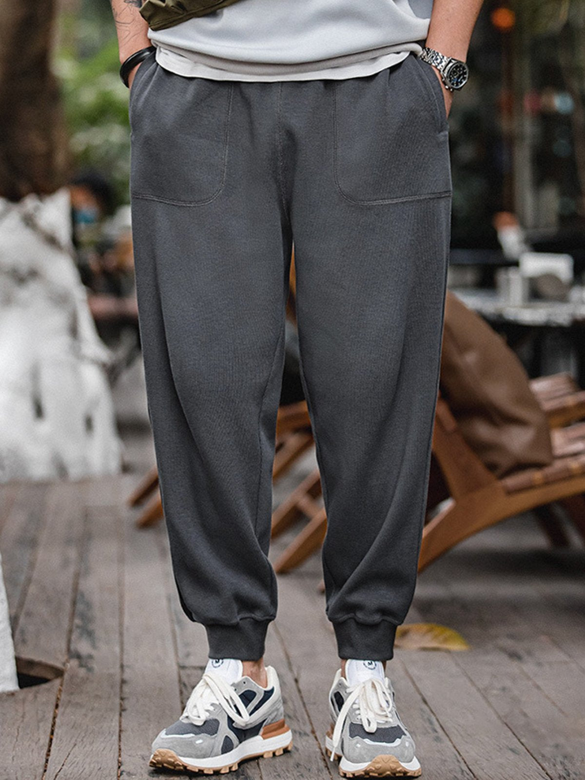 Tapered Elastic Waist Hem Sweat Pants-Zittor