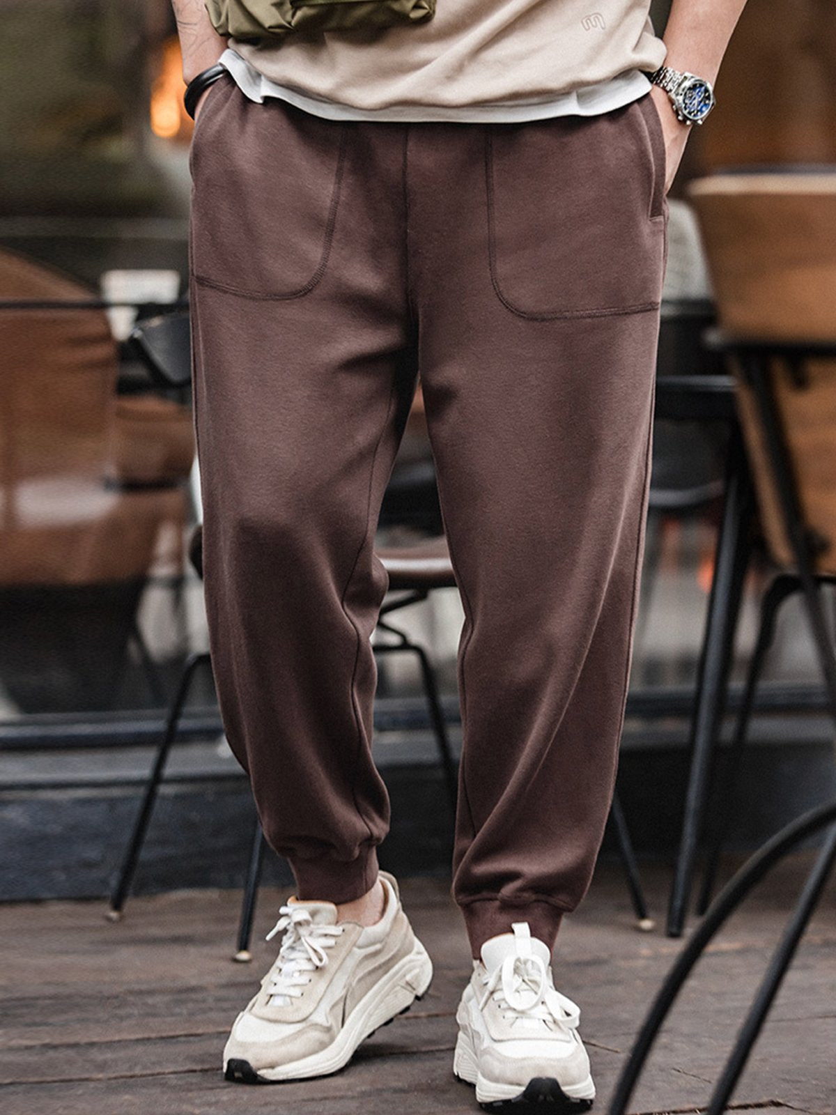 Tapered Elastic Waist Hem Sweat Pants-Zittor