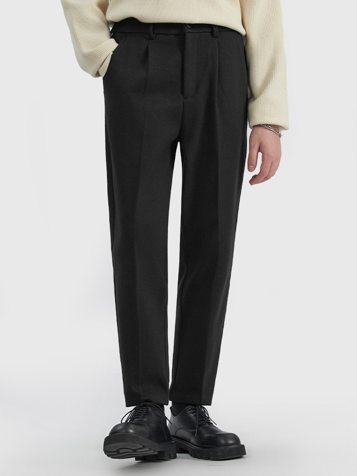 Thick Casual Back Elastic Waist Taper Suit Pants-Zittor