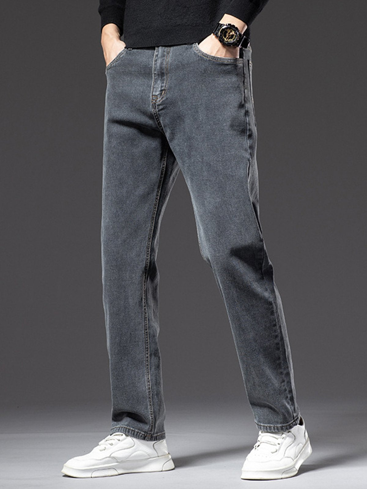 M's Casual Stretchy Solid Straight Jeans-Zittor