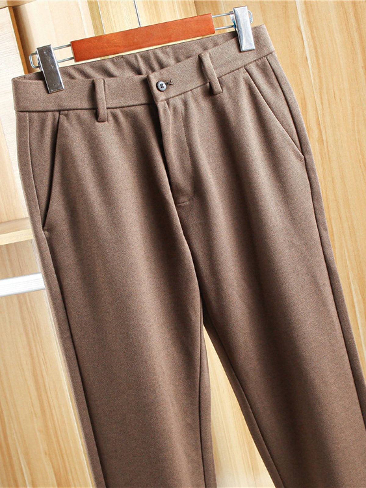 Double-Brushed Buttoned Waist Suit Pants-Zittor