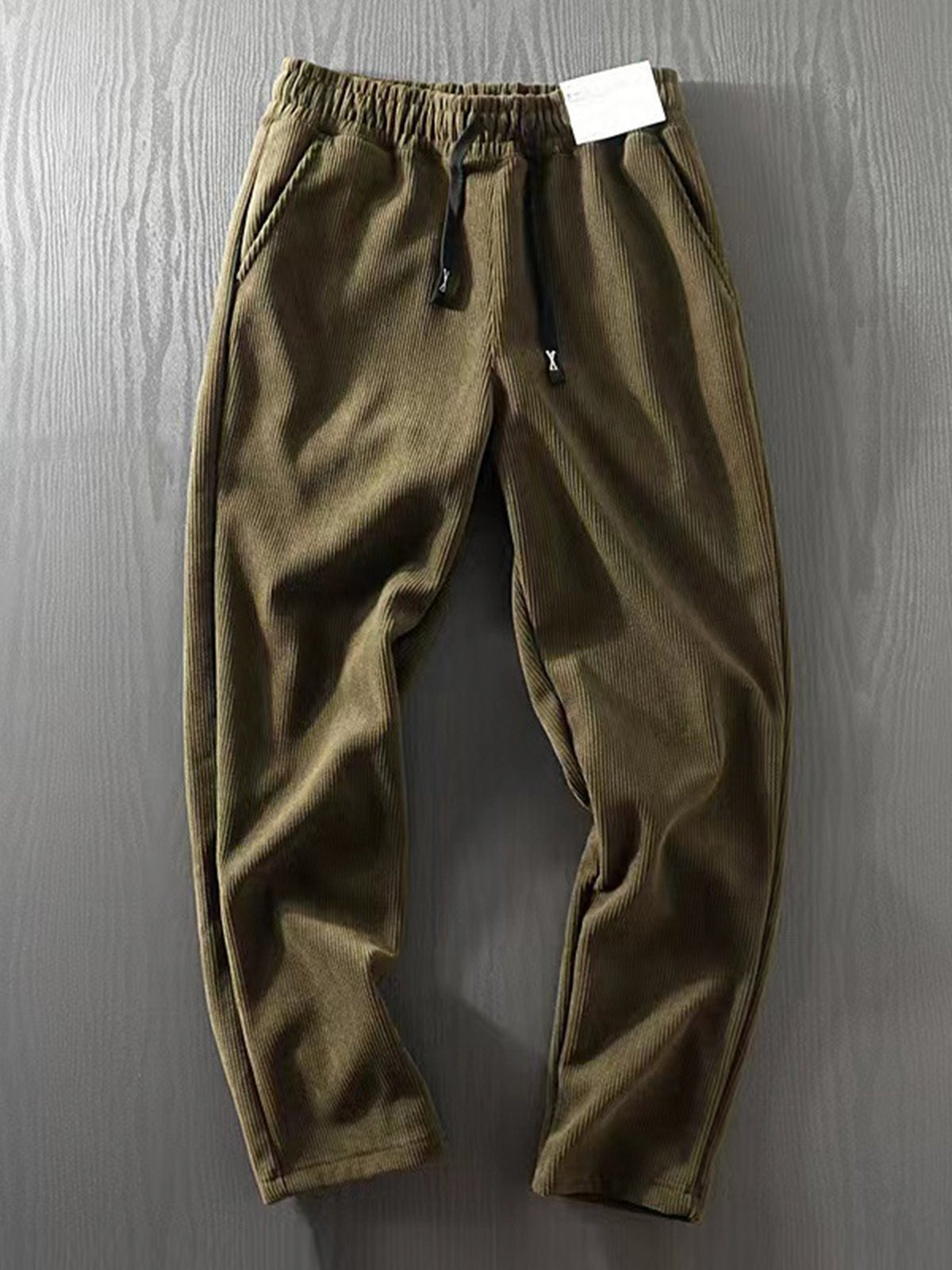 Corduroy Fleece-Lined Elastic Waist Straight Pants-Zittor