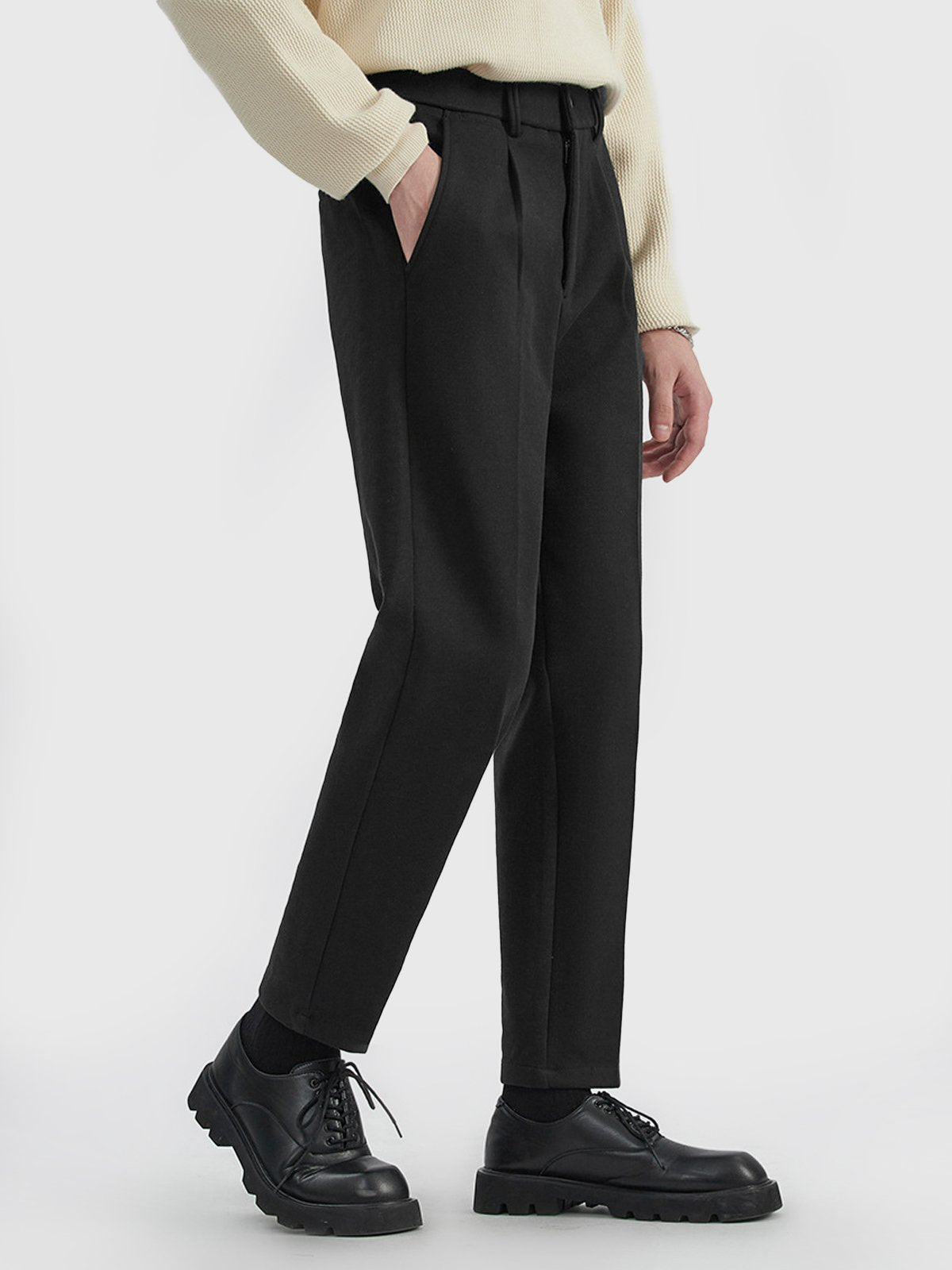Thick Casual Back Elastic Waist Taper Suit Pants-Zittor