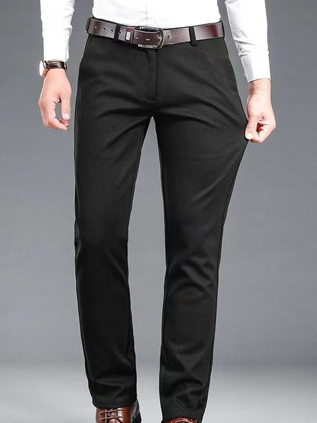 Double-Brushed Buttoned Waist Suit Pants-Zittor