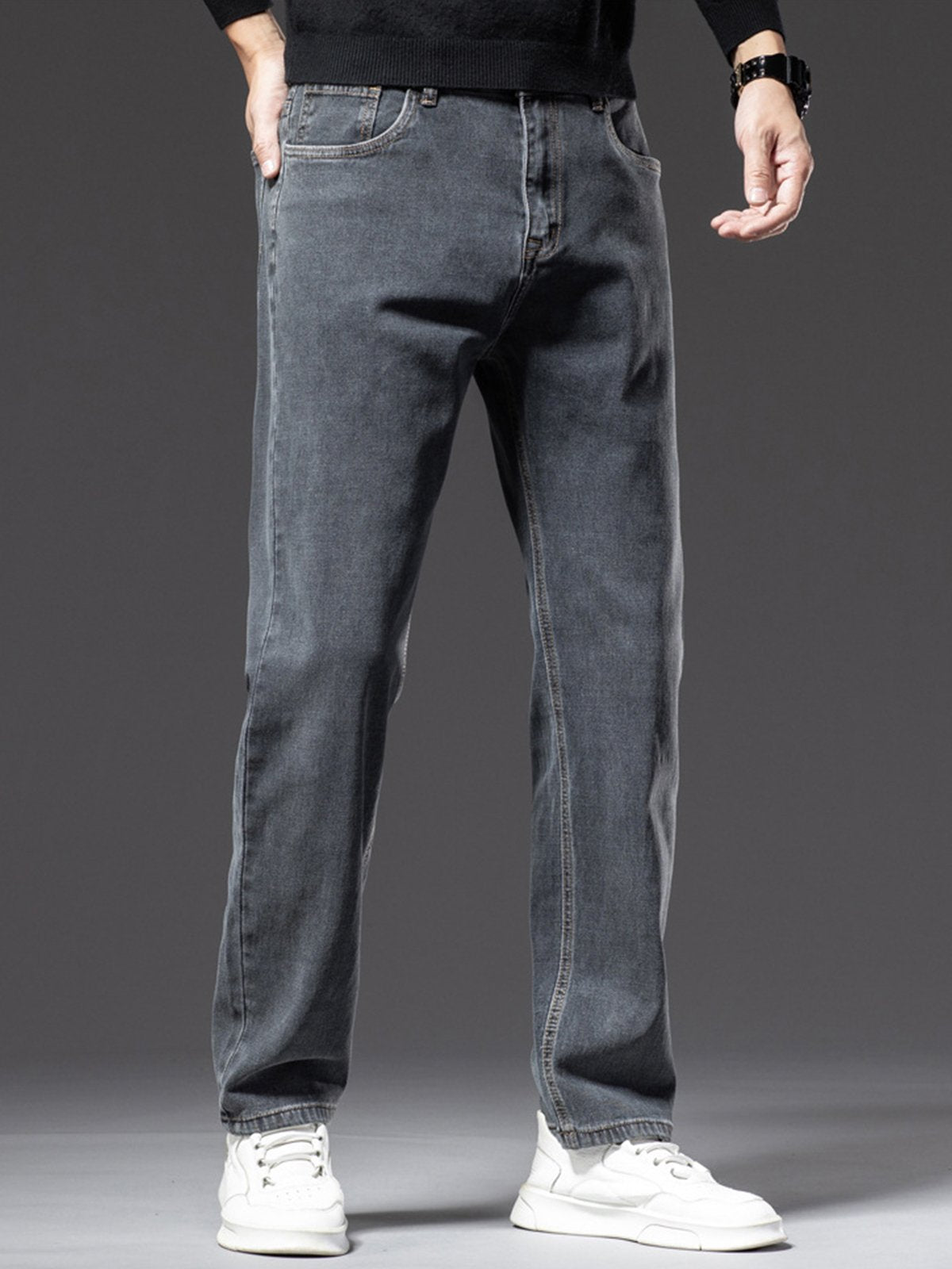 M's Casual Stretchy Solid Straight Jeans-Zittor