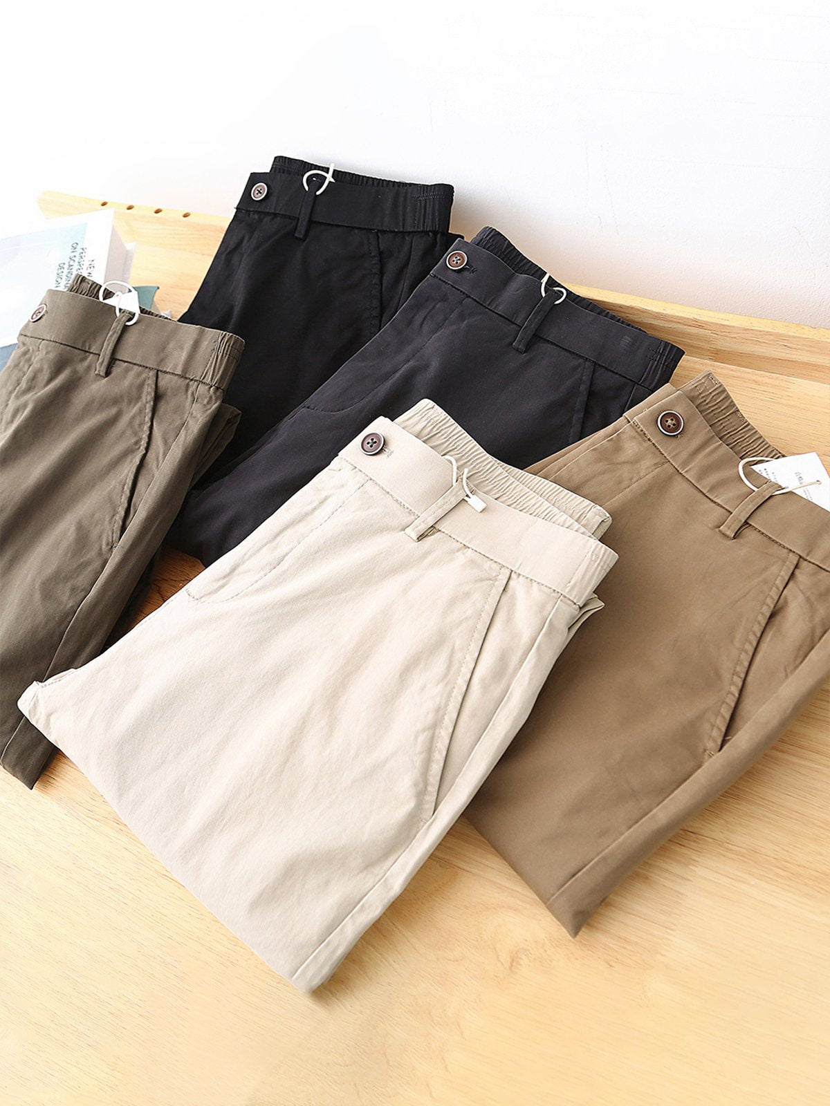 Back Elastic Waist Straight Casual Pants-Zittor