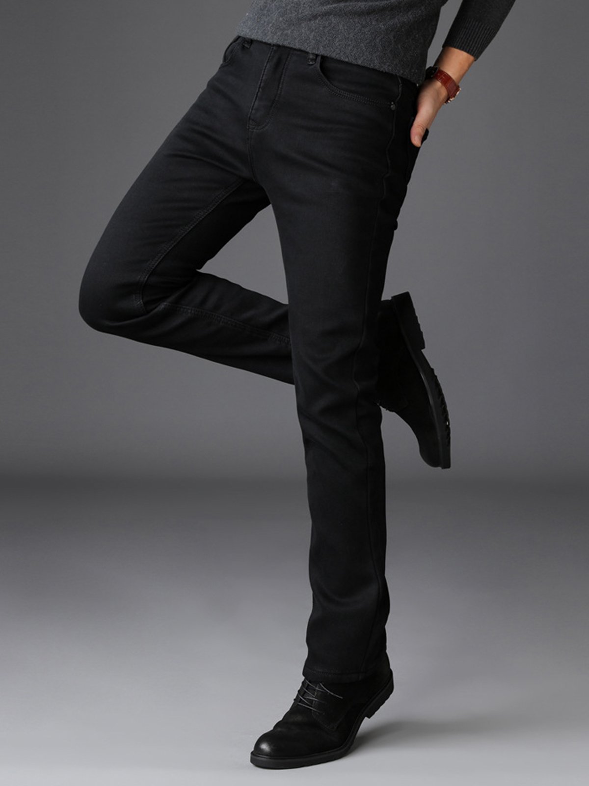 Casual Slim-Fit Stretchy Solid Jeans-Zittor