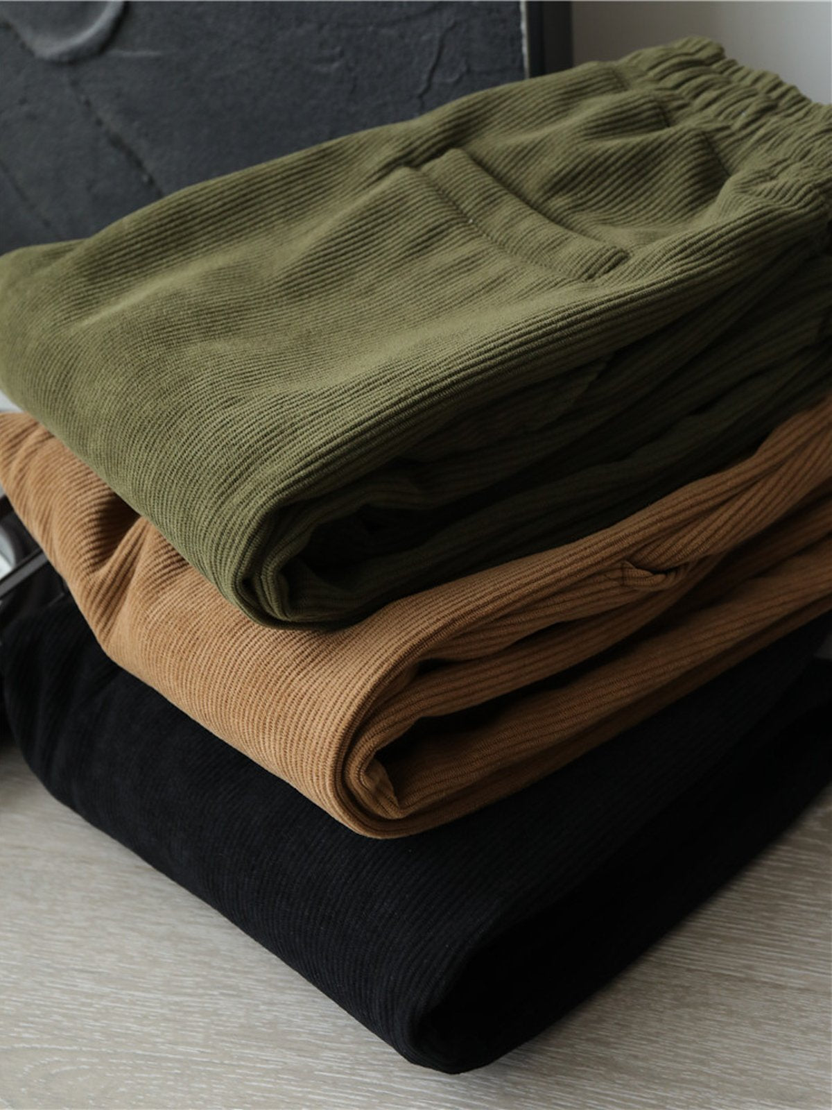 Corduroy Fleece-Lined Elastic Waist Straight Pants-Zittor