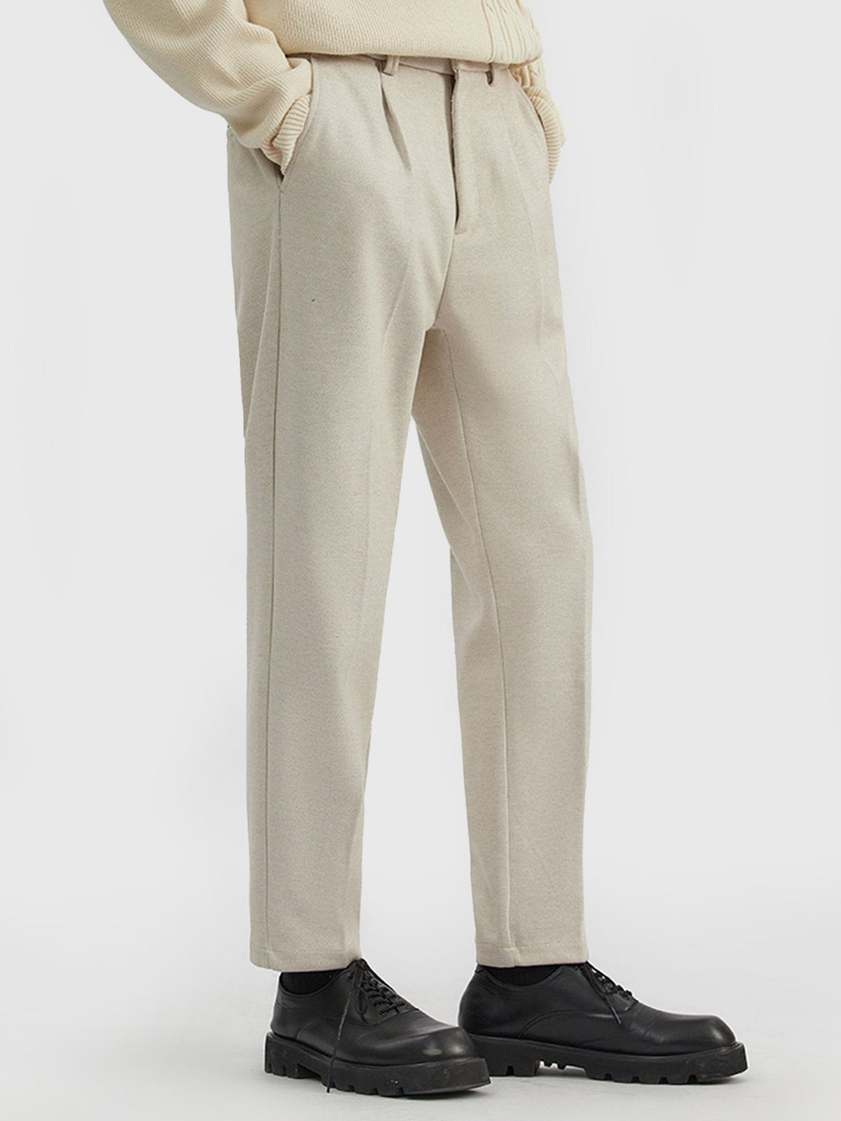 Thick Casual Back Elastic Waist Taper Suit Pants-Zittor