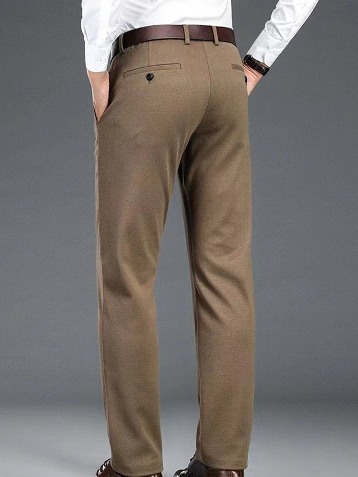 Double-Brushed Buttoned Waist Suit Pants-Zittor