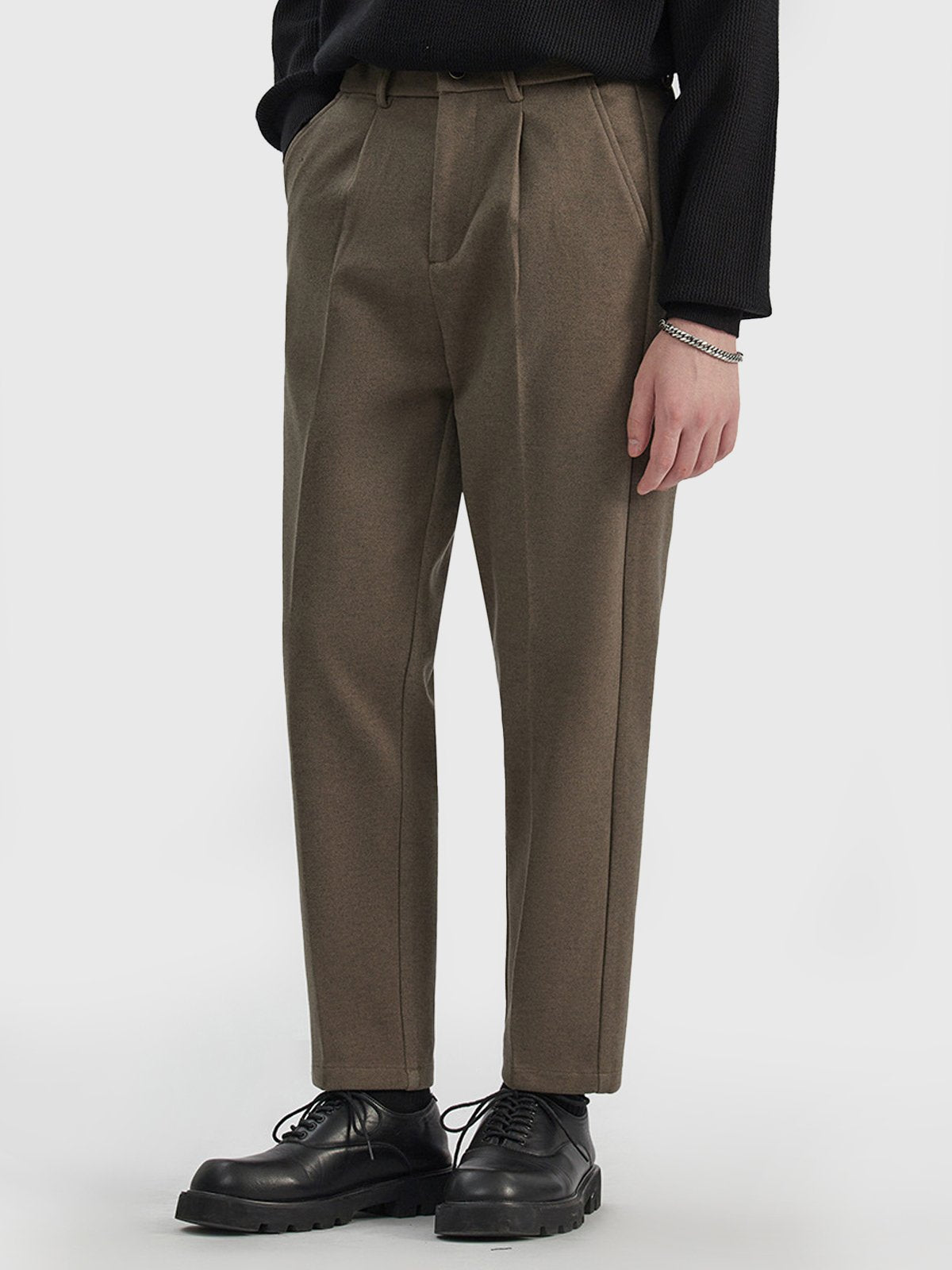 Thick Casual Back Elastic Waist Taper Suit Pants-Zittor