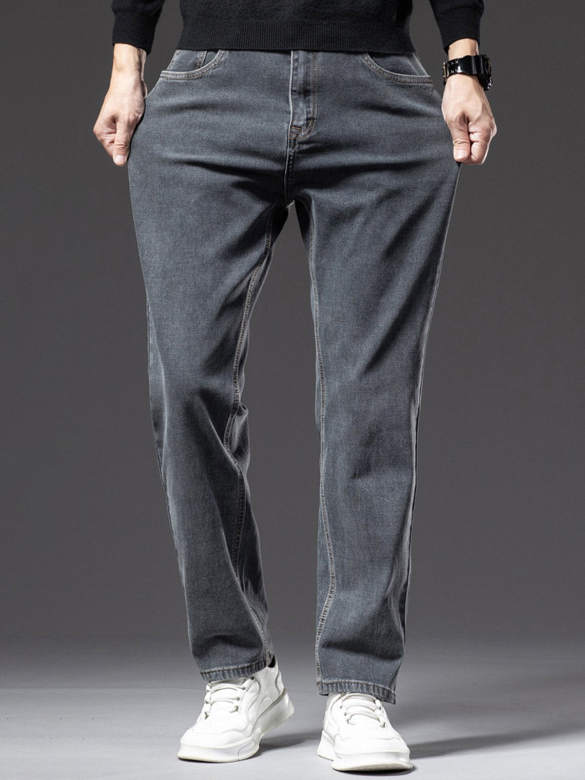 M's Casual Stretchy Solid Straight Jeans-Zittor