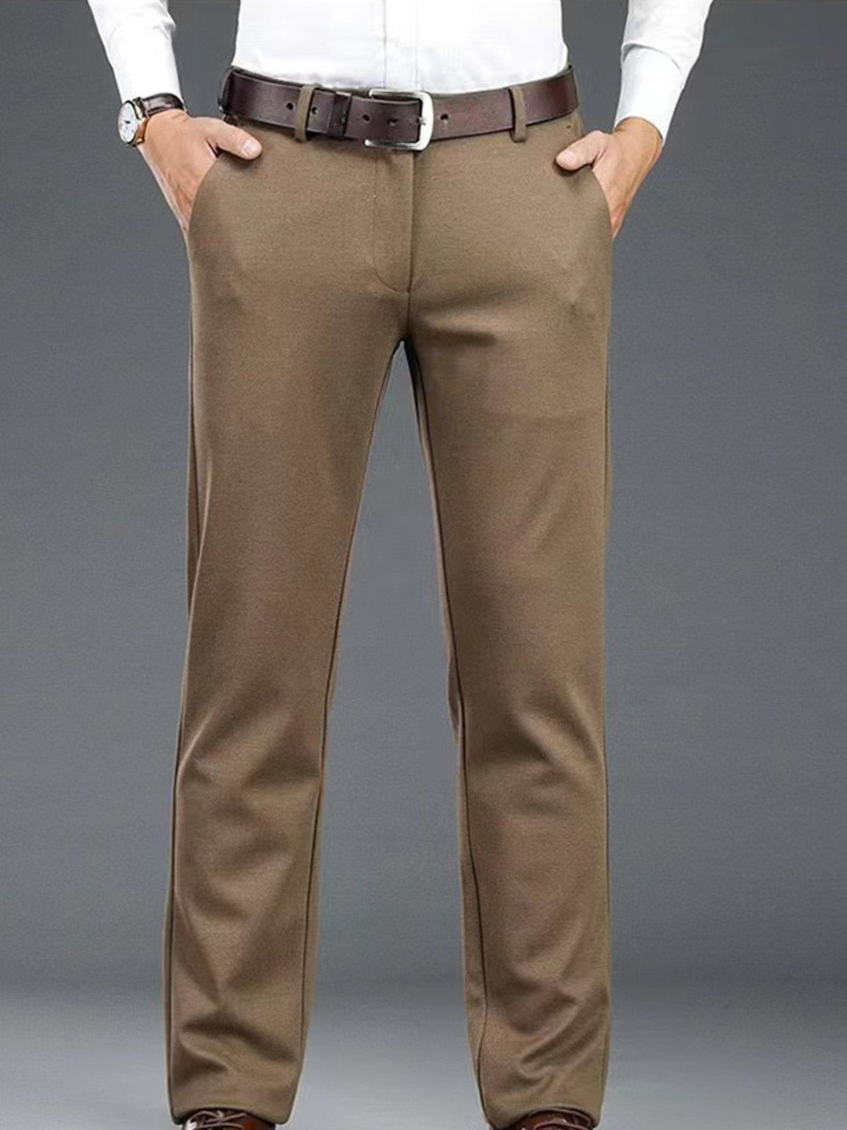 Double-Brushed Buttoned Waist Suit Pants-Zittor