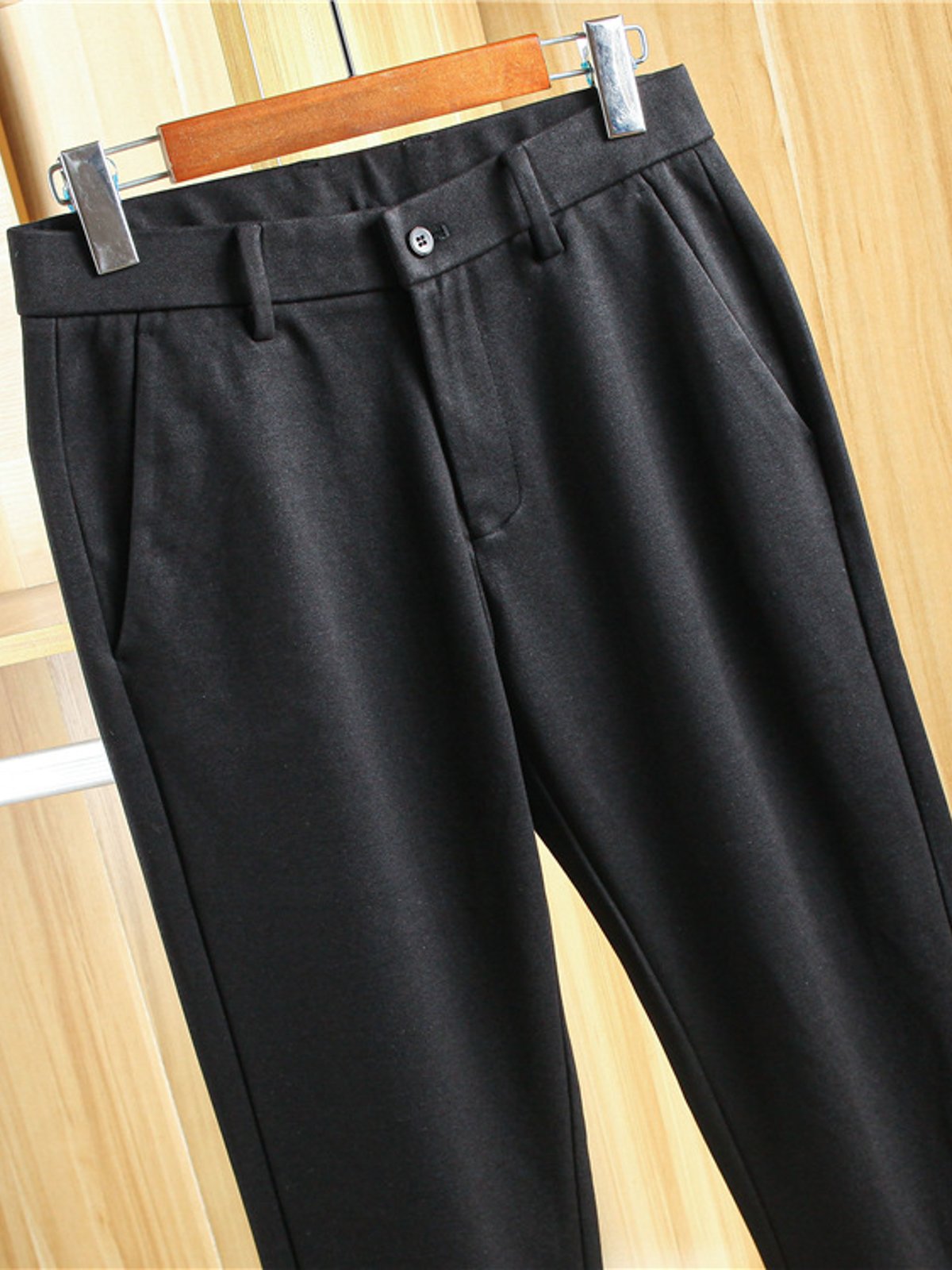 Double-Brushed Buttoned Waist Suit Pants-Zittor