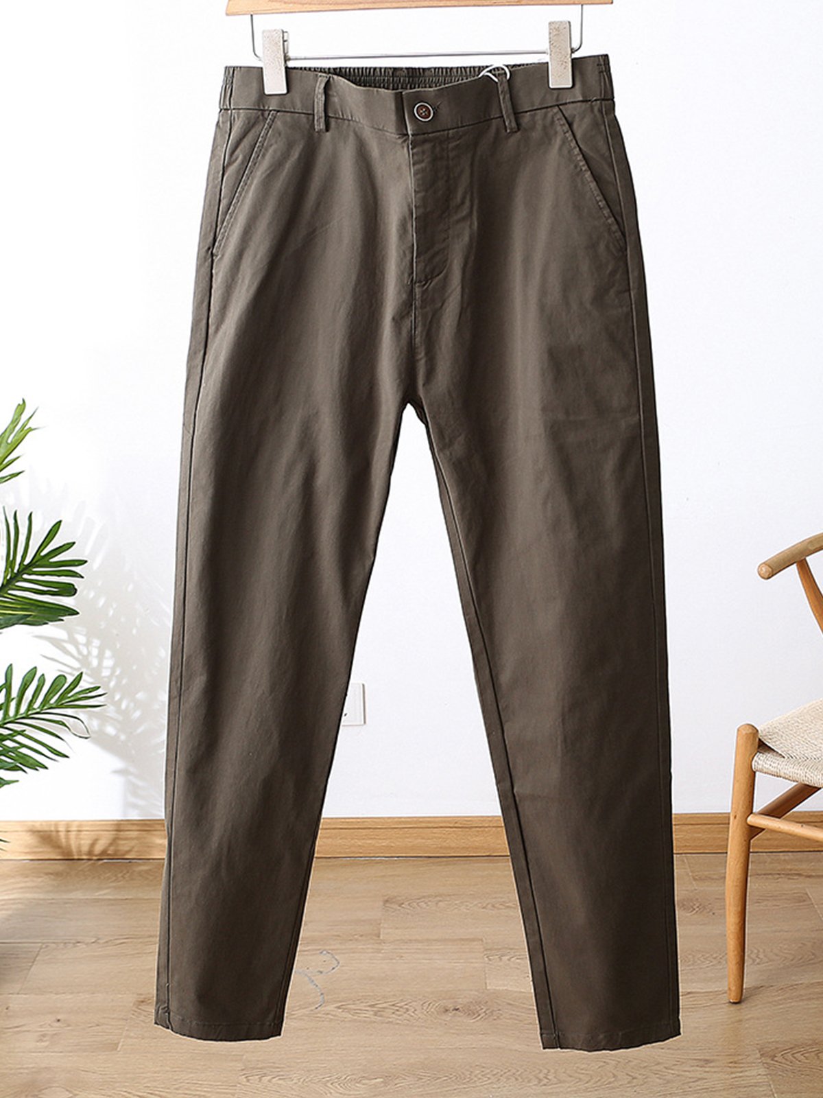 Back Elastic Waist Straight Casual Pants-Zittor