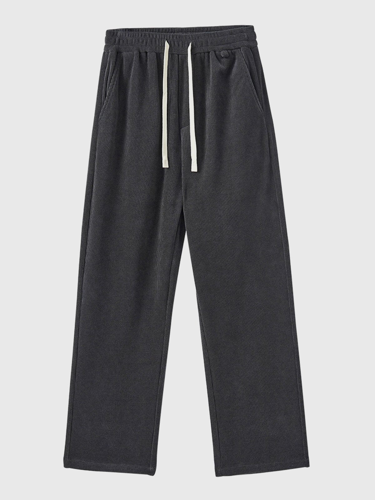 Fleece-Lined Corduroy Straight Drawstring Pants-Zittor