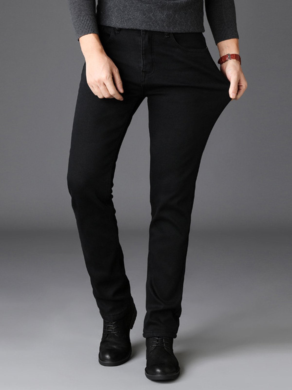 Casual Slim-Fit Stretchy Solid Jeans-Zittor