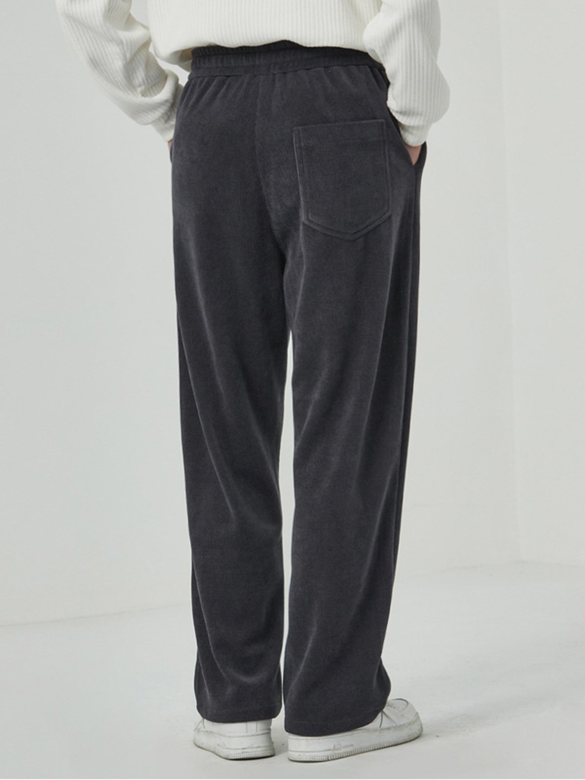 Fleece-Lined Corduroy Straight Drawstring Pants-Zittor