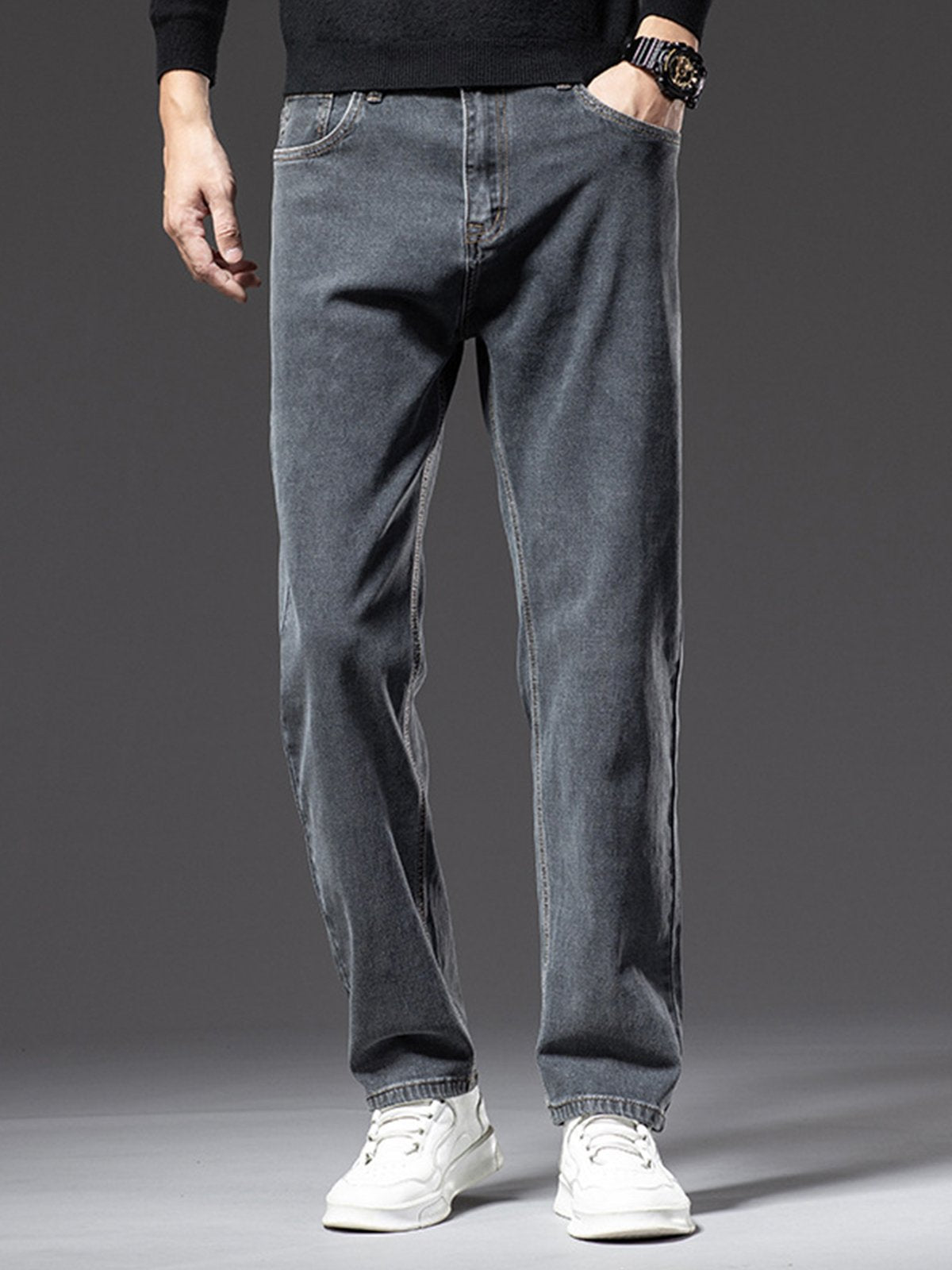 M's Casual Stretchy Solid Straight Jeans-Zittor