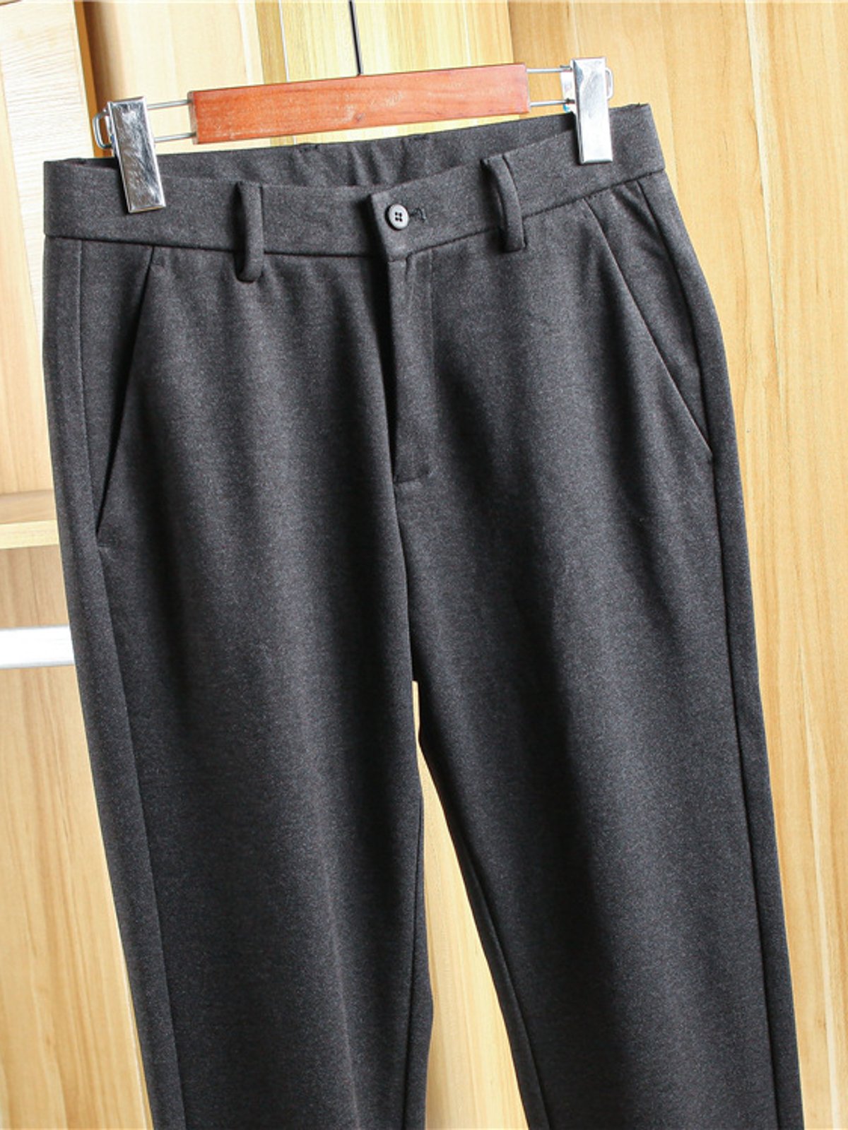 Double-Brushed Buttoned Waist Suit Pants-Zittor