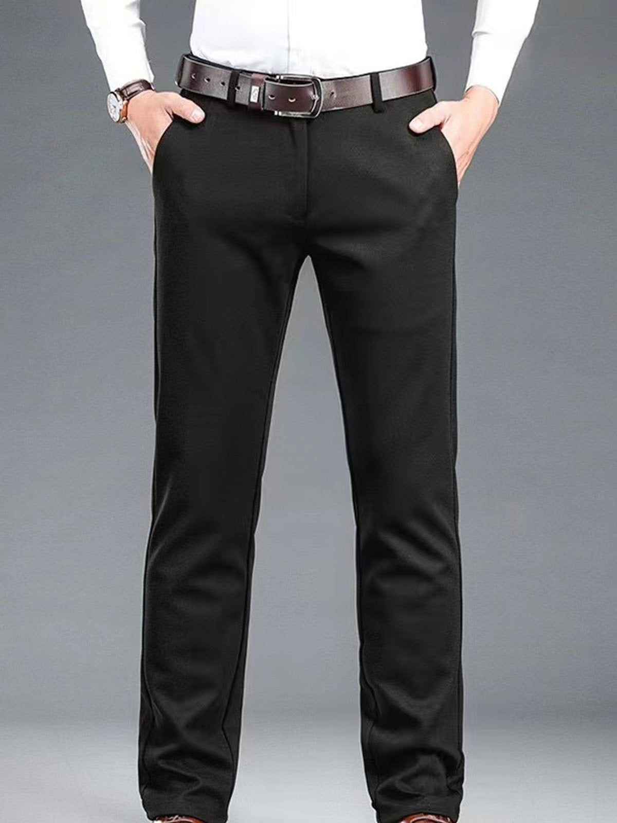 Double-Brushed Buttoned Waist Suit Pants-Zittor