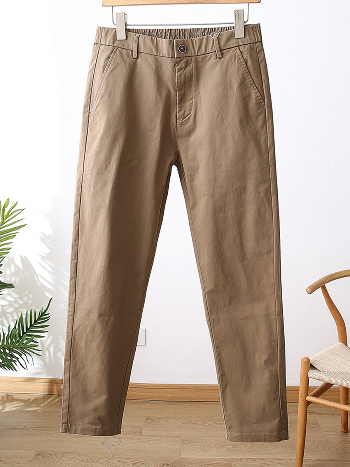 Back Elastic Waist Straight Casual Pants-Zittor