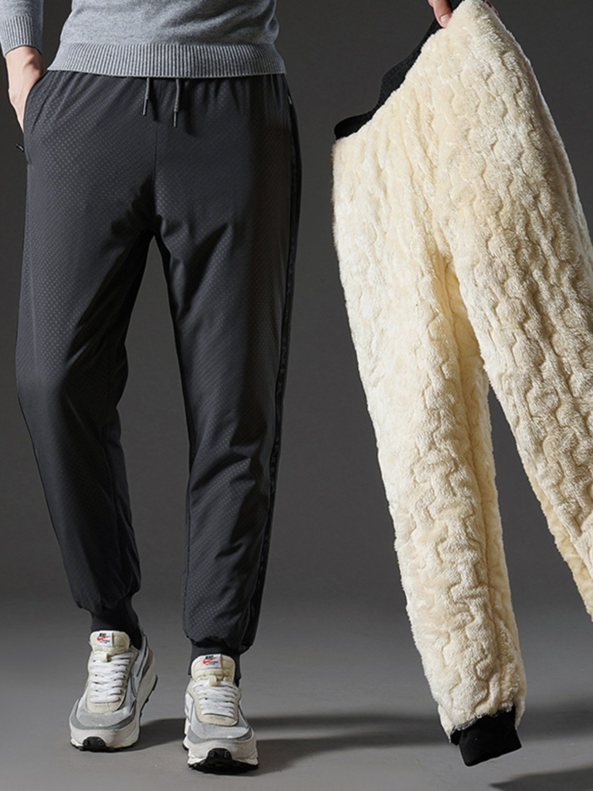 Extra Fleece-Lined Ankle-Tied Elastic Waist Pants-Zittor