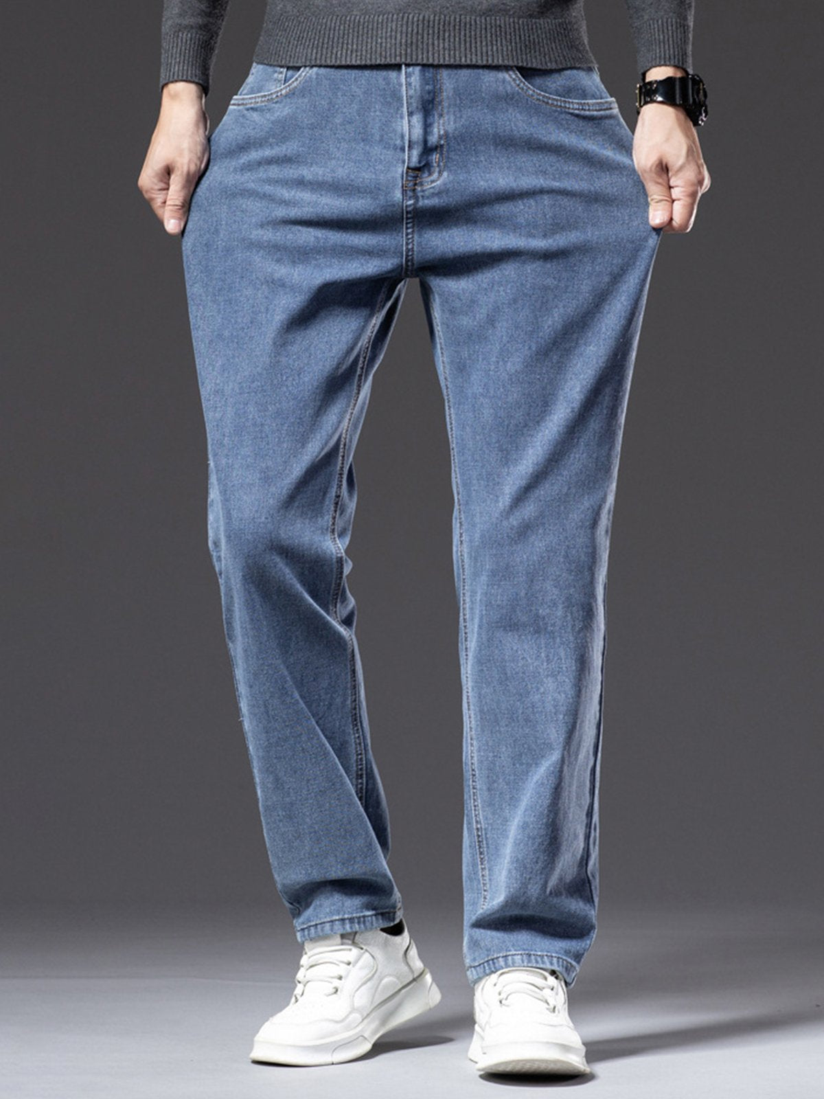 M's Casual Stretchy Solid Straight Jeans-Zittor