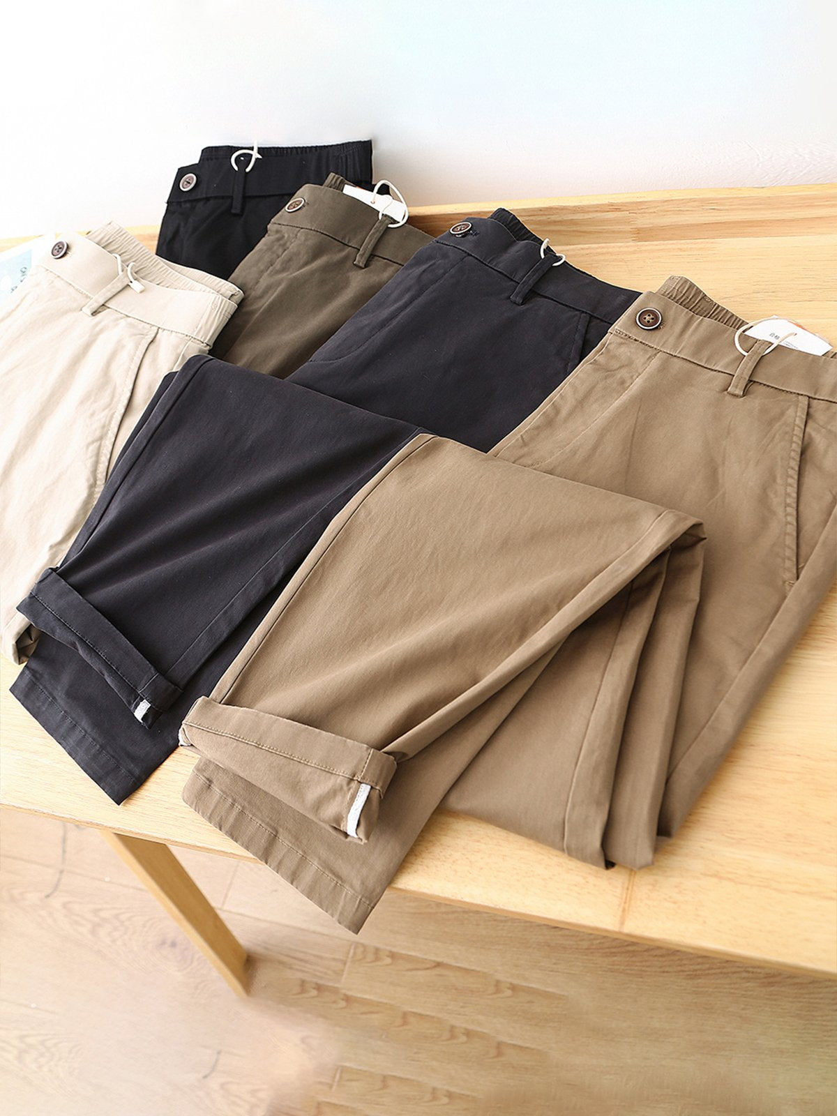 Back Elastic Waist Straight Casual Pants-Zittor