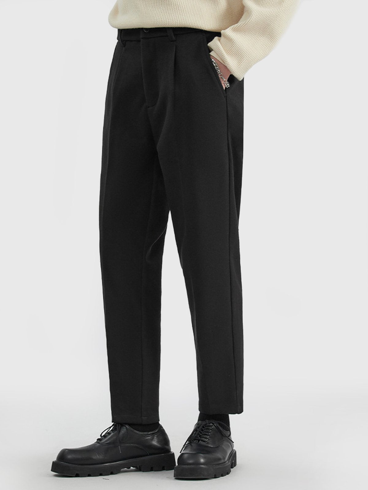 Thick Casual Back Elastic Waist Taper Suit Pants-Zittor