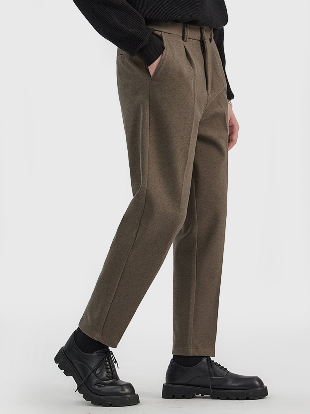 Thick Casual Back Elastic Waist Taper Suit Pants-Zittor
