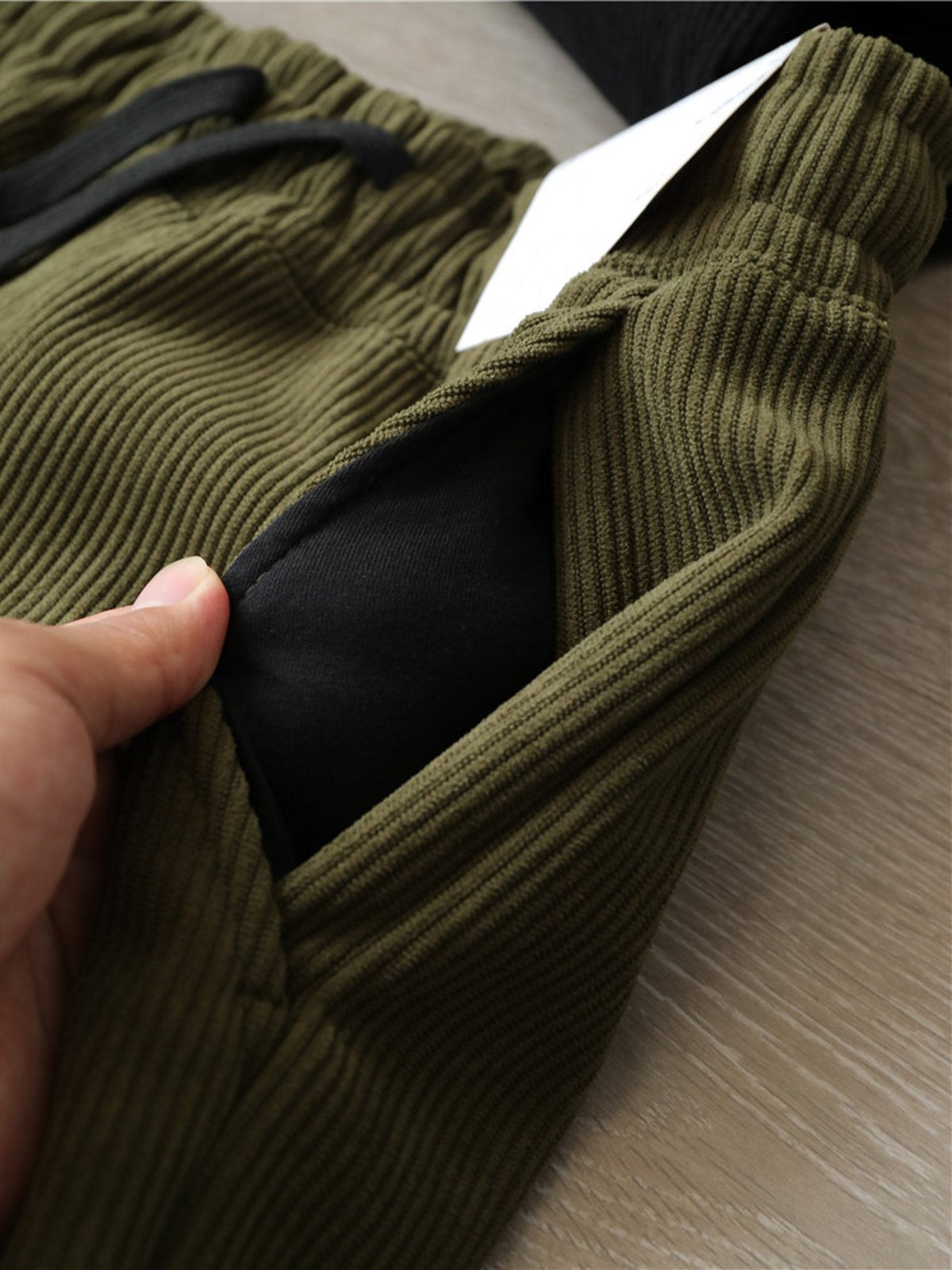 Corduroy Fleece-Lined Elastic Waist Straight Pants-Zittor