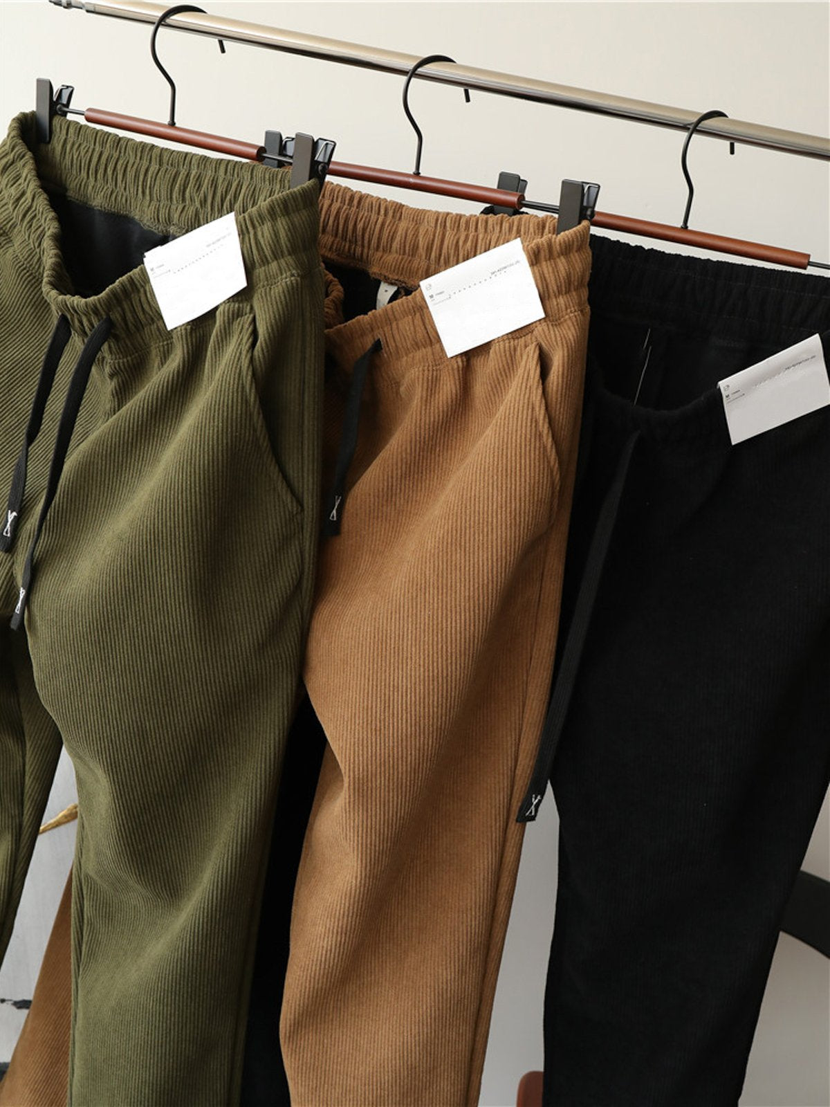 Corduroy Fleece-Lined Elastic Waist Straight Pants-Zittor