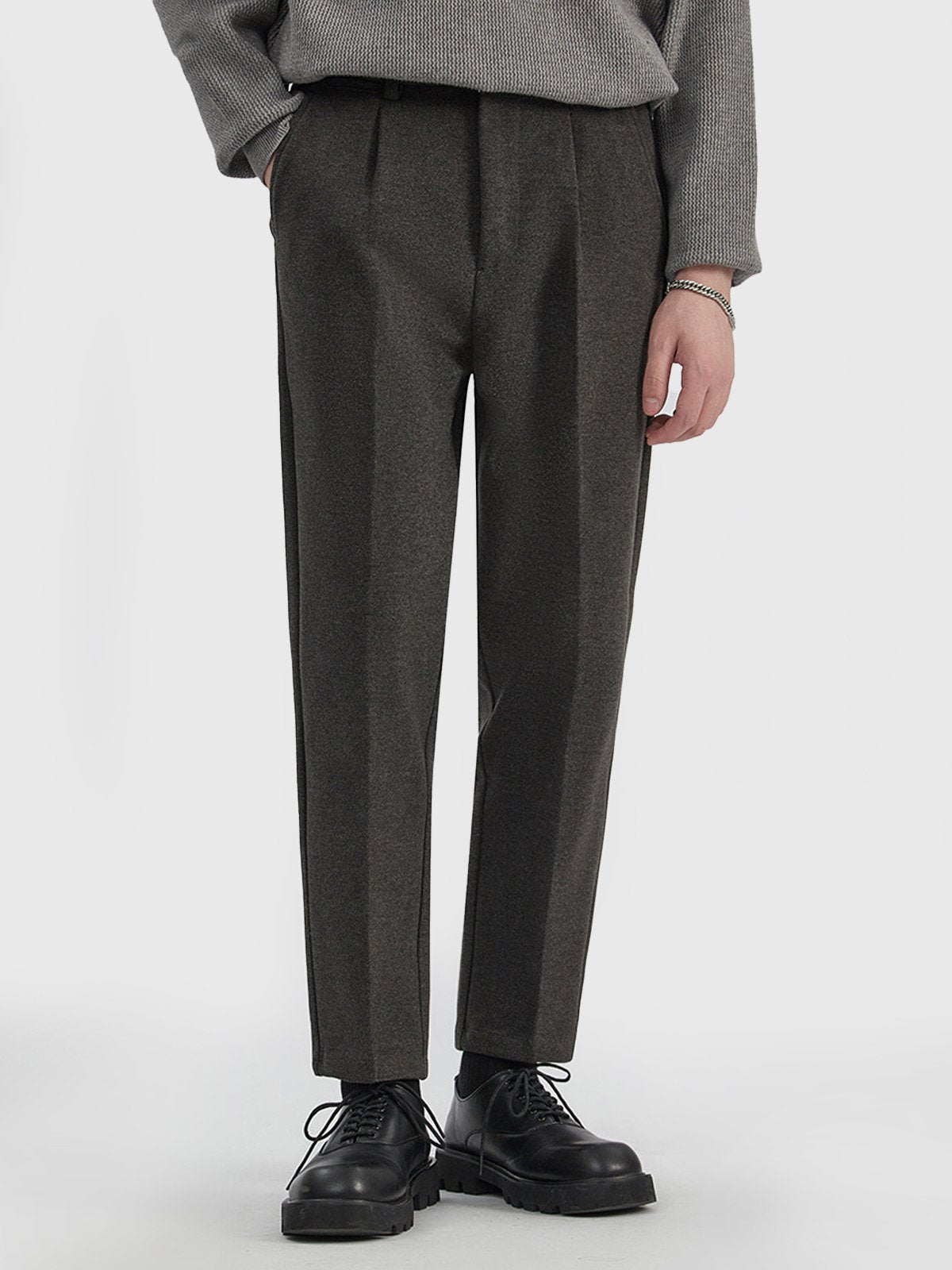 Thick Casual Back Elastic Waist Taper Suit Pants-Zittor