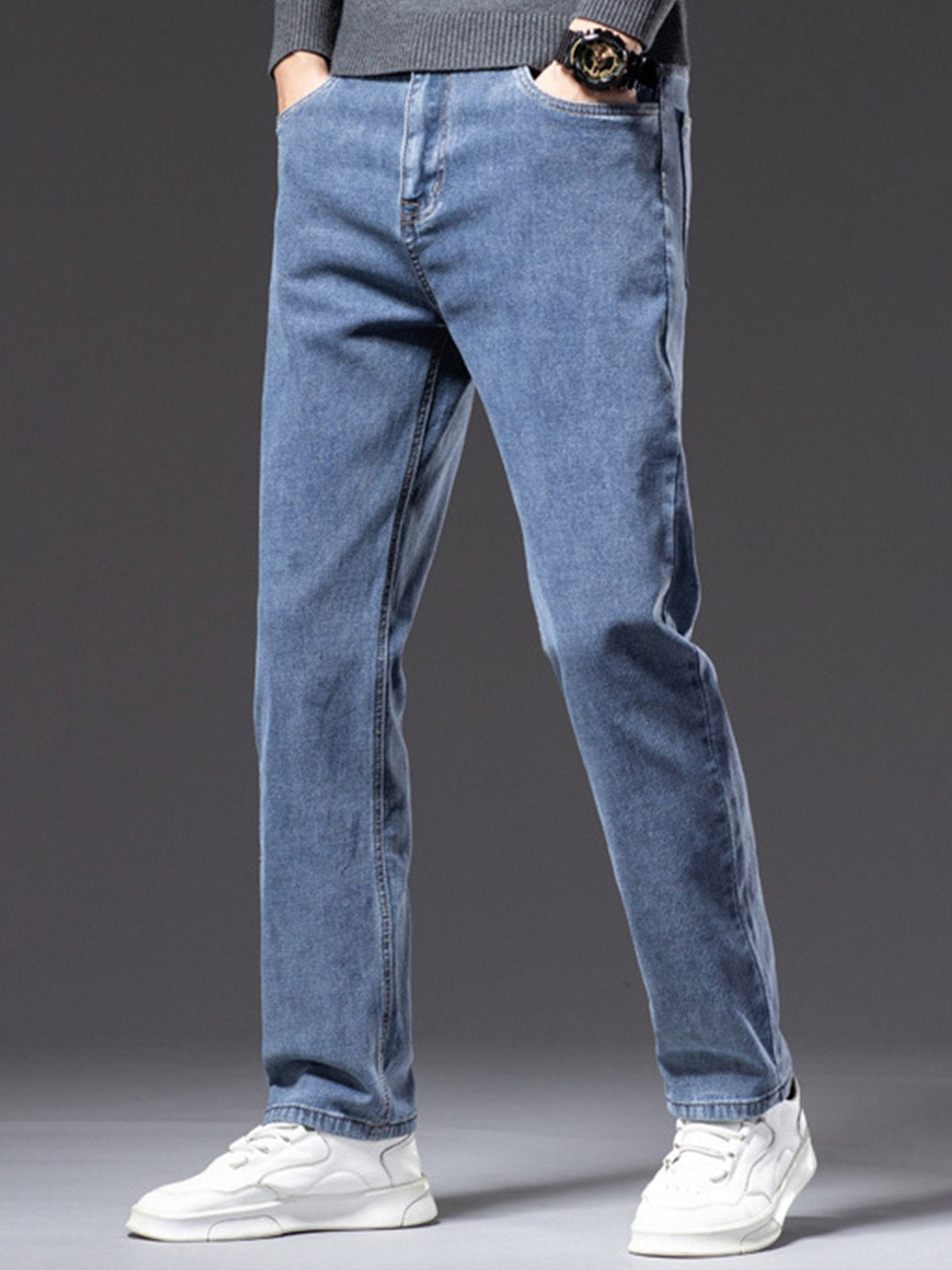 M's Casual Stretchy Solid Straight Jeans-Zittor