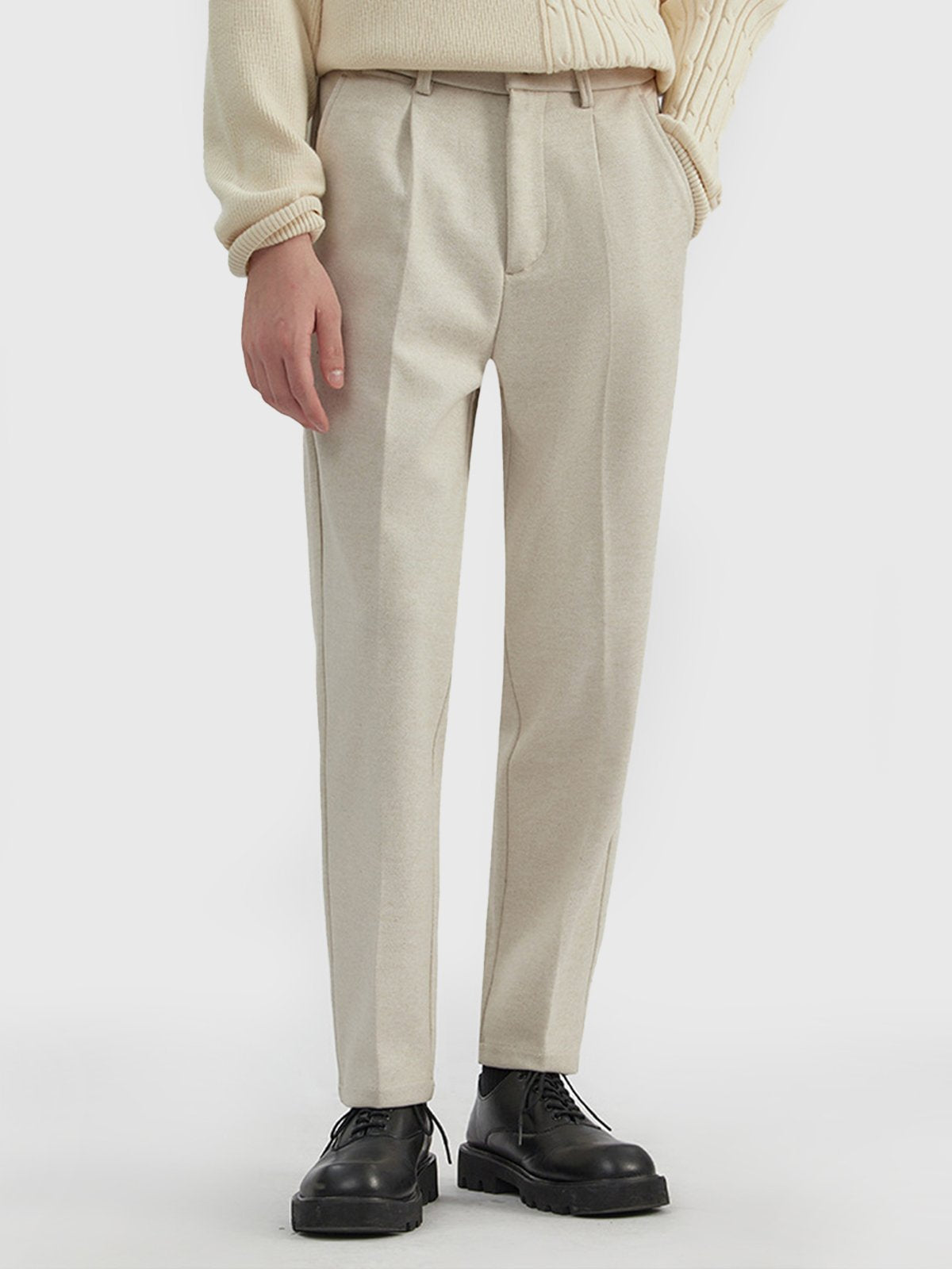 Thick Casual Back Elastic Waist Taper Suit Pants-Zittor