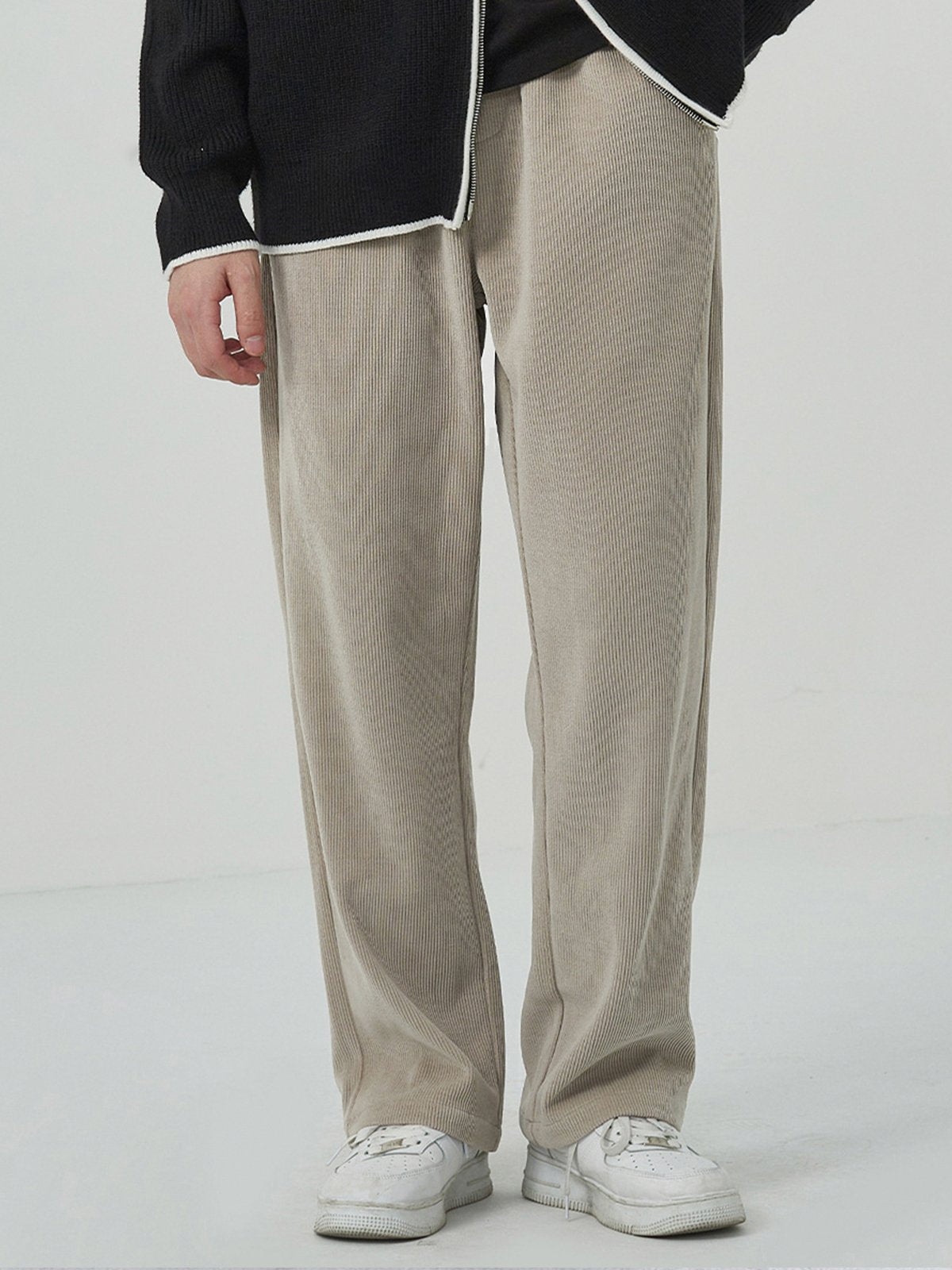 Fleece-Lined Corduroy Straight Drawstring Pants-Zittor