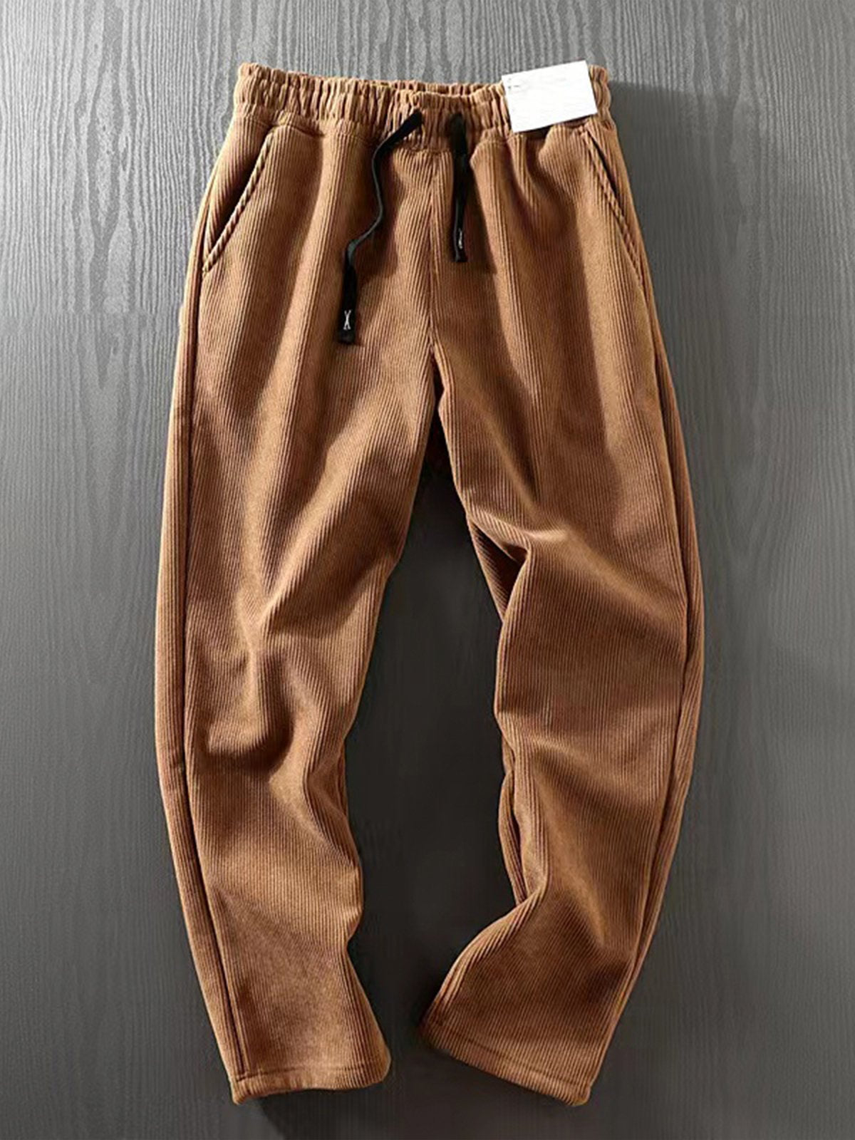 Corduroy Fleece-Lined Elastic Waist Straight Pants-Zittor