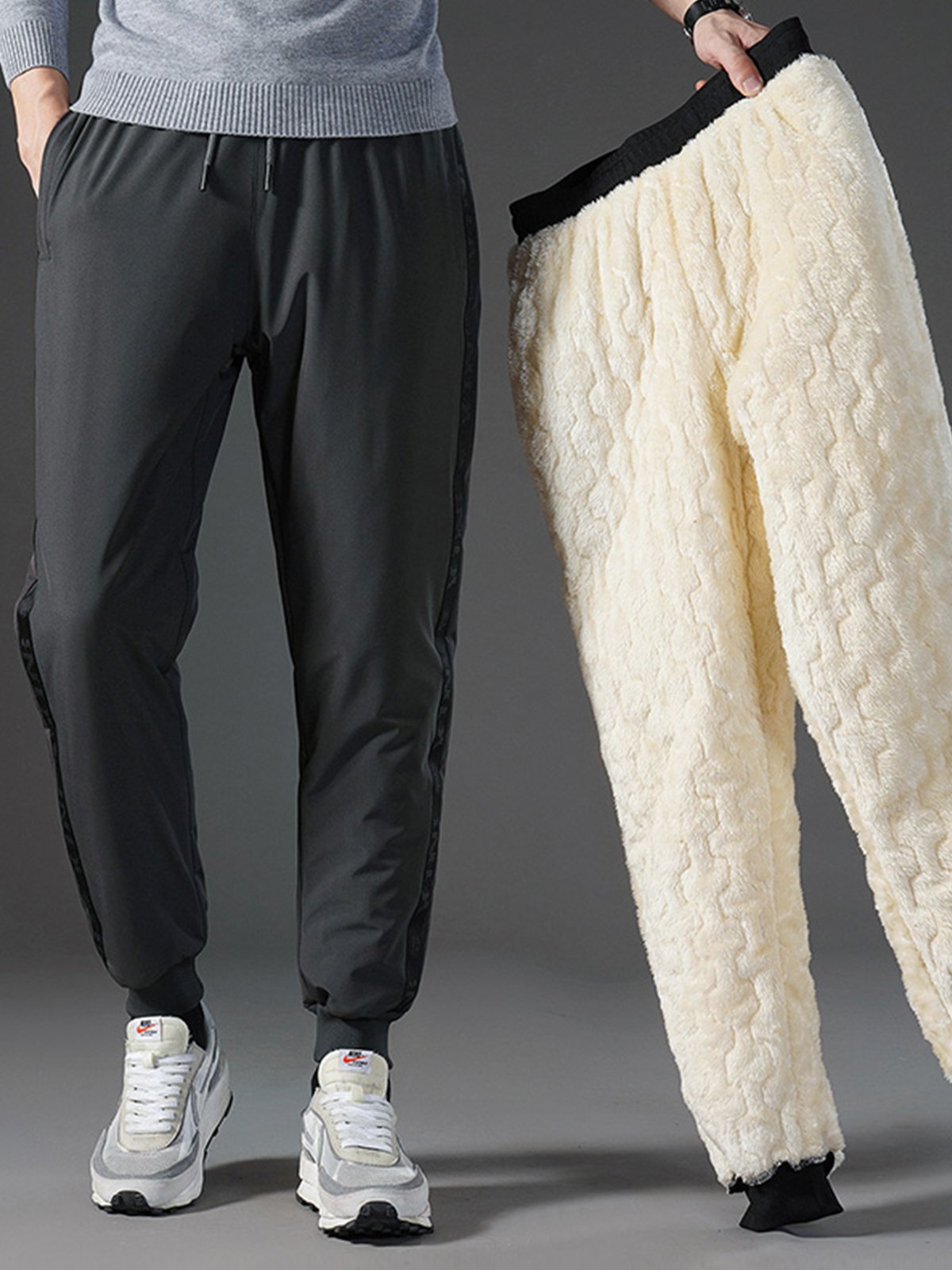 Extra Fleece-Lined Ankle-Tied Elastic Waist Pants-Zittor