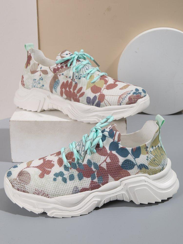 Floral Grapes Print Lace-up Breathable Sports Sneakers