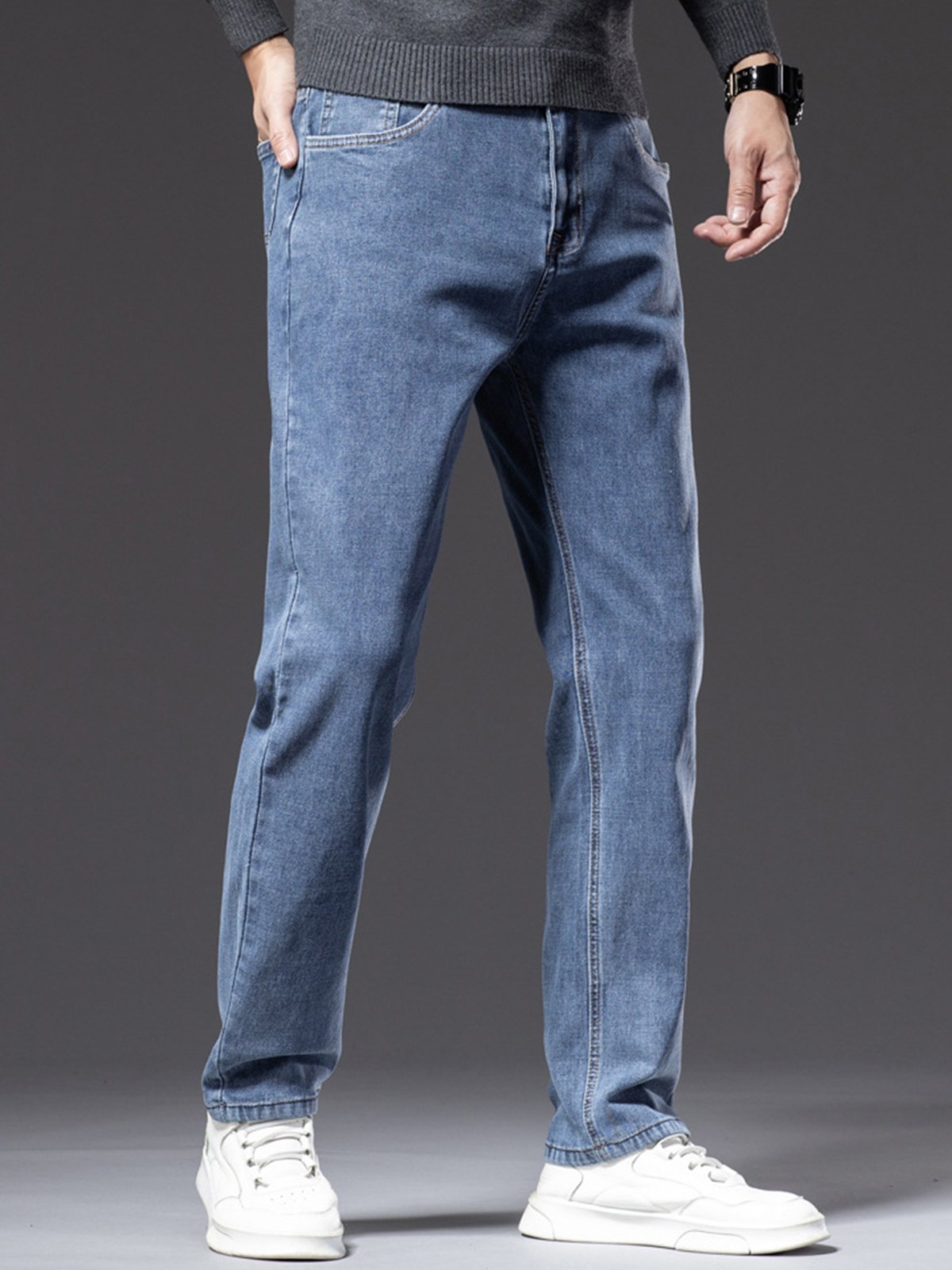 M's Casual Stretchy Solid Straight Jeans-Zittor