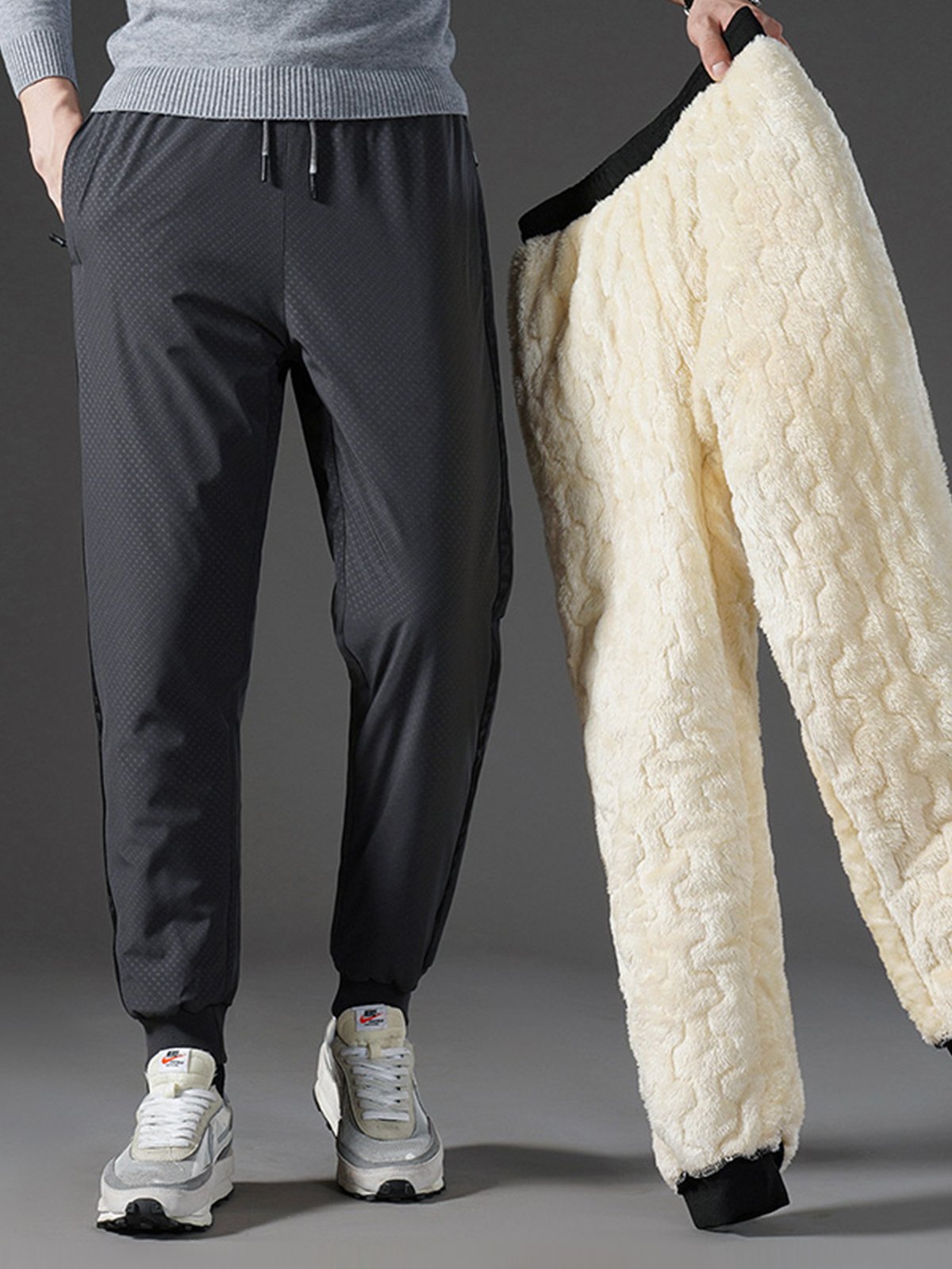 Extra Fleece-Lined Ankle-Tied Elastic Waist Pants-Zittor