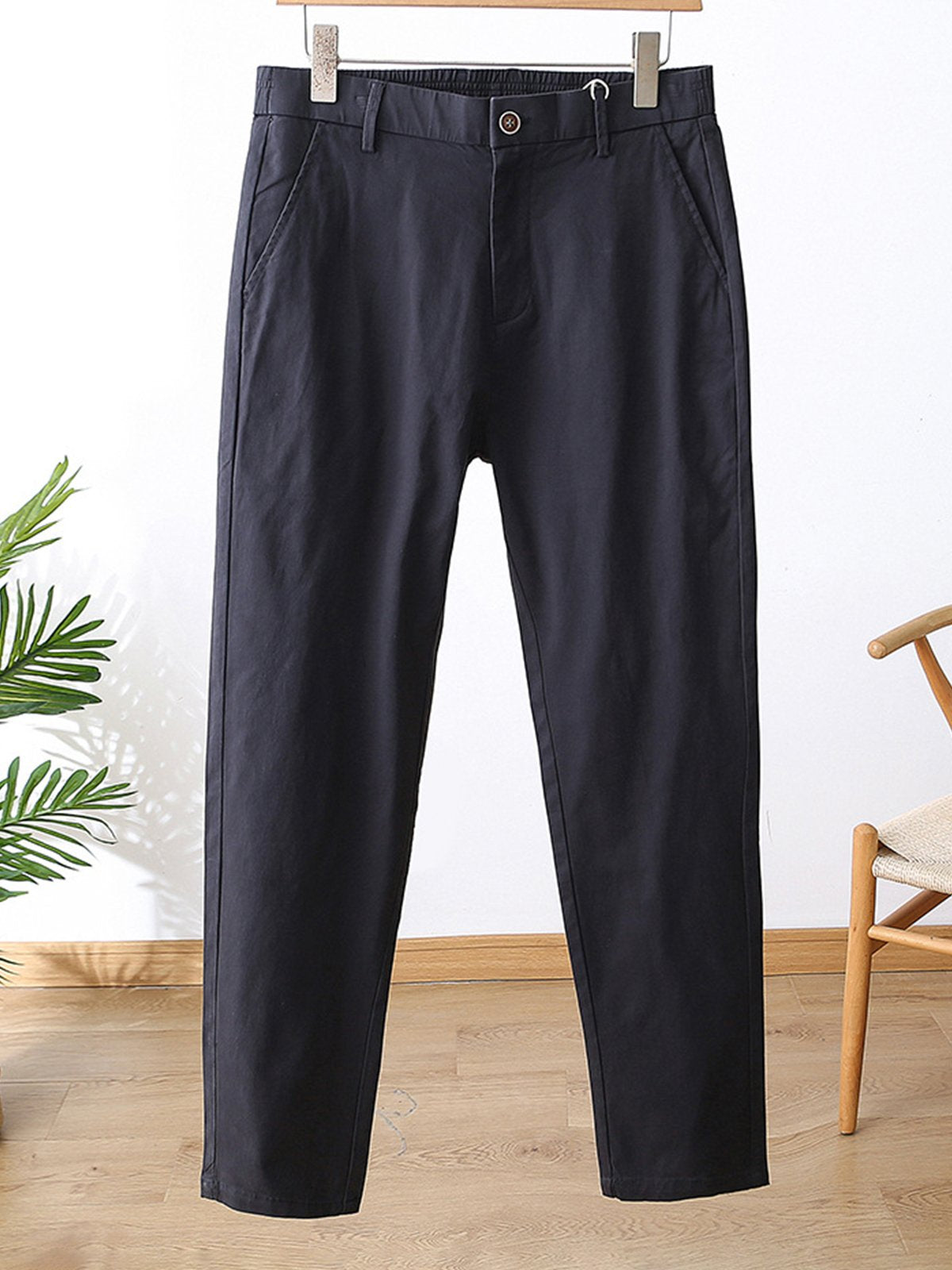 Back Elastic Waist Straight Casual Pants-Zittor