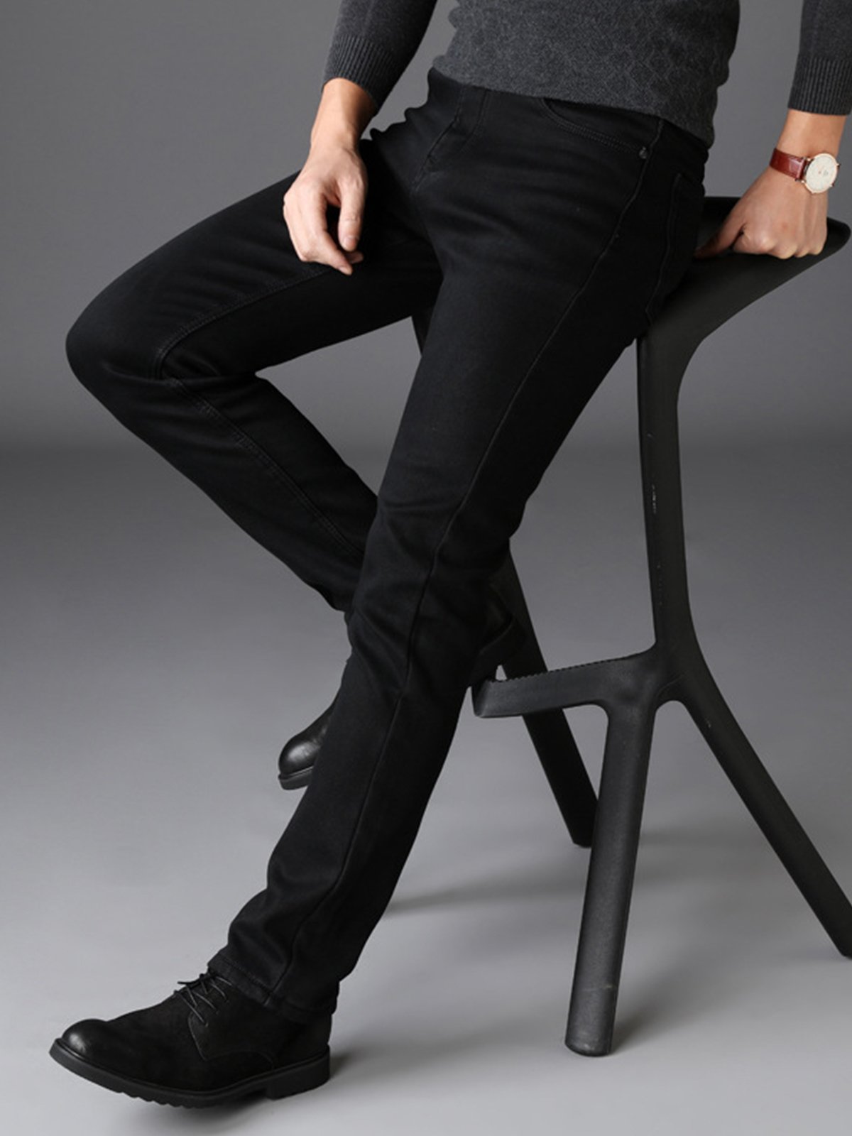 Casual Slim-Fit Stretchy Solid Jeans-Zittor