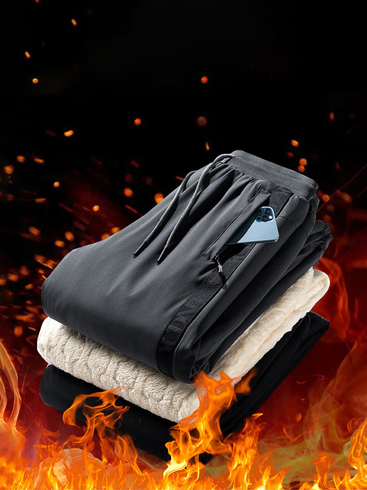 Extra Fleece-Lined Ankle-Tied Elastic Waist Pants-Zittor