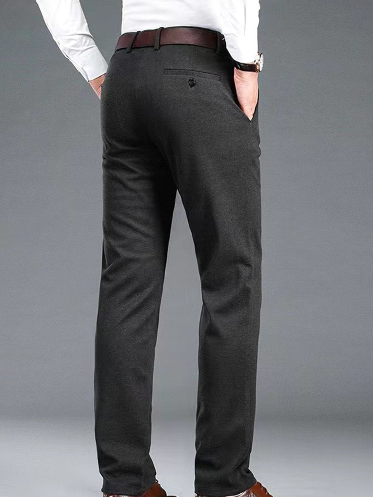 Double-Brushed Buttoned Waist Suit Pants-Zittor