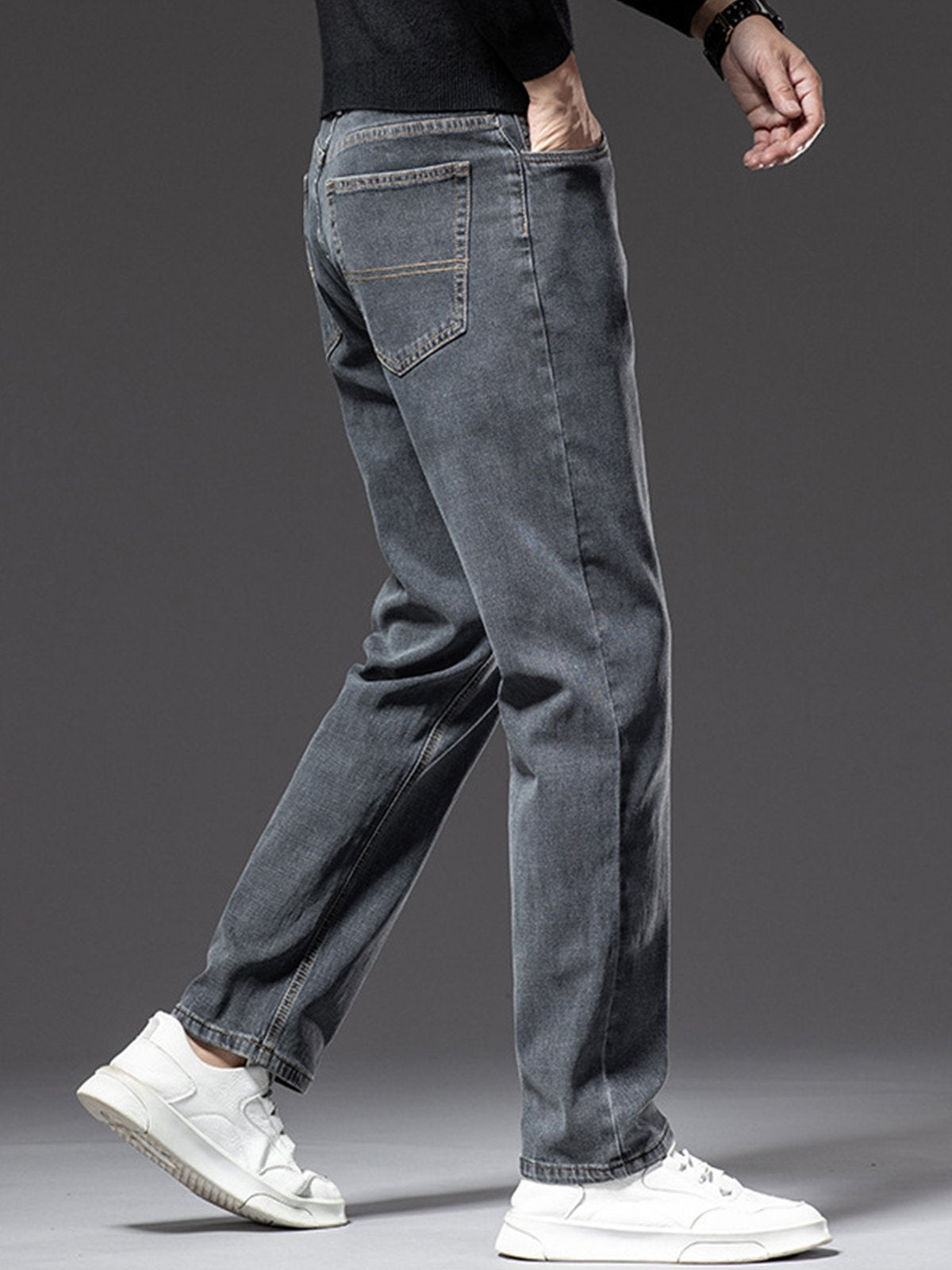 M's Casual Stretchy Solid Straight Jeans-Zittor