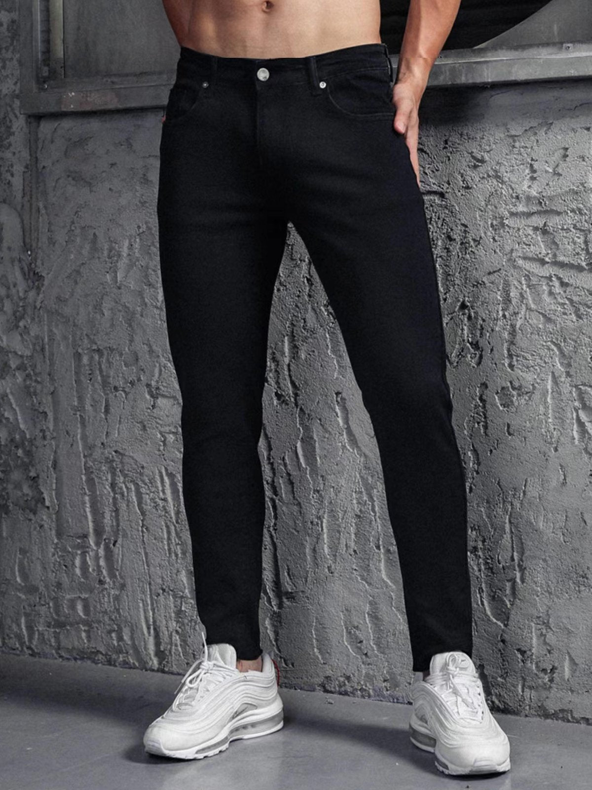 Zip Fly Straight Slim-Fit Washed Jeans-Zittor