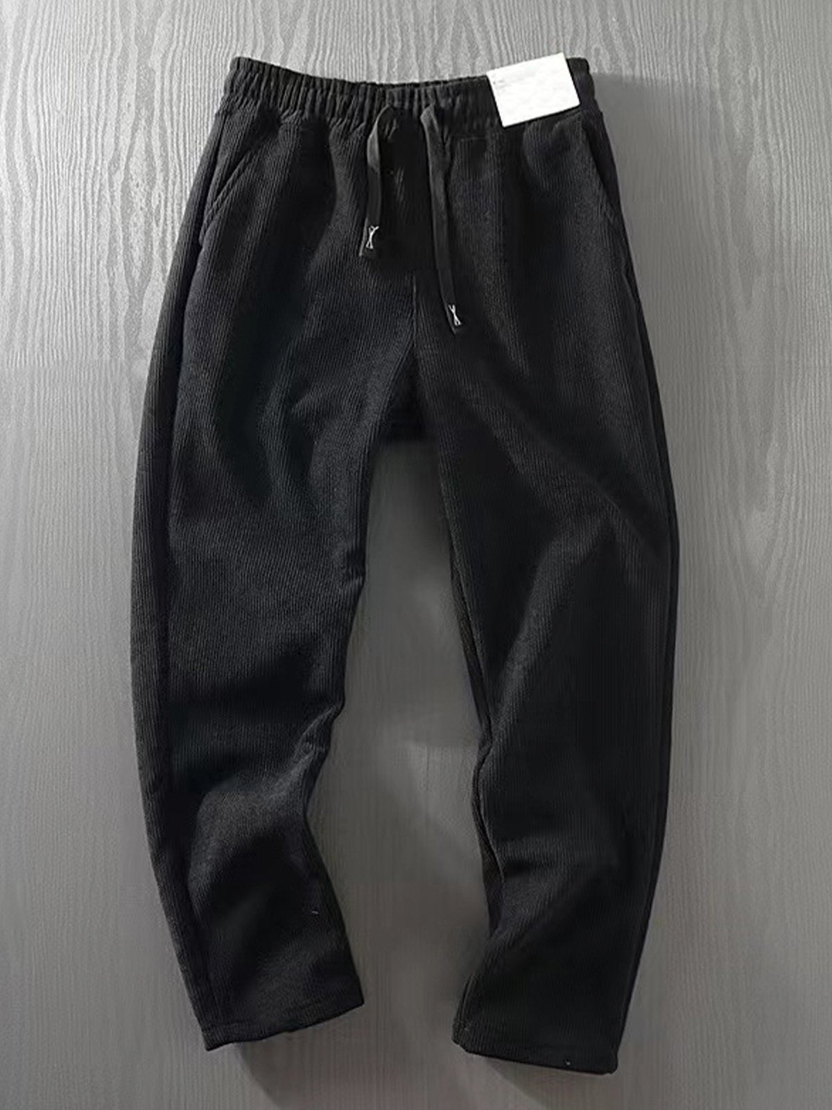 Corduroy Fleece-Lined Elastic Waist Straight Pants-Zittor